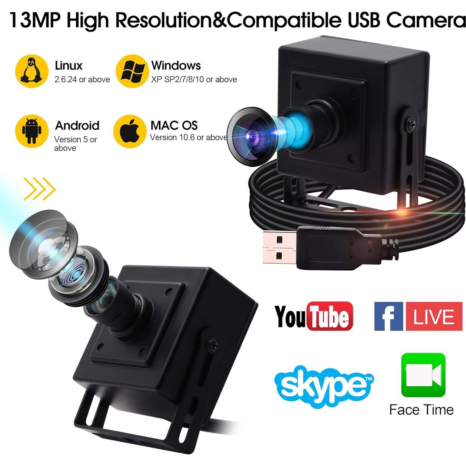 Cámara USB 13MP IEights Gran Angular 100 Grados Webcam