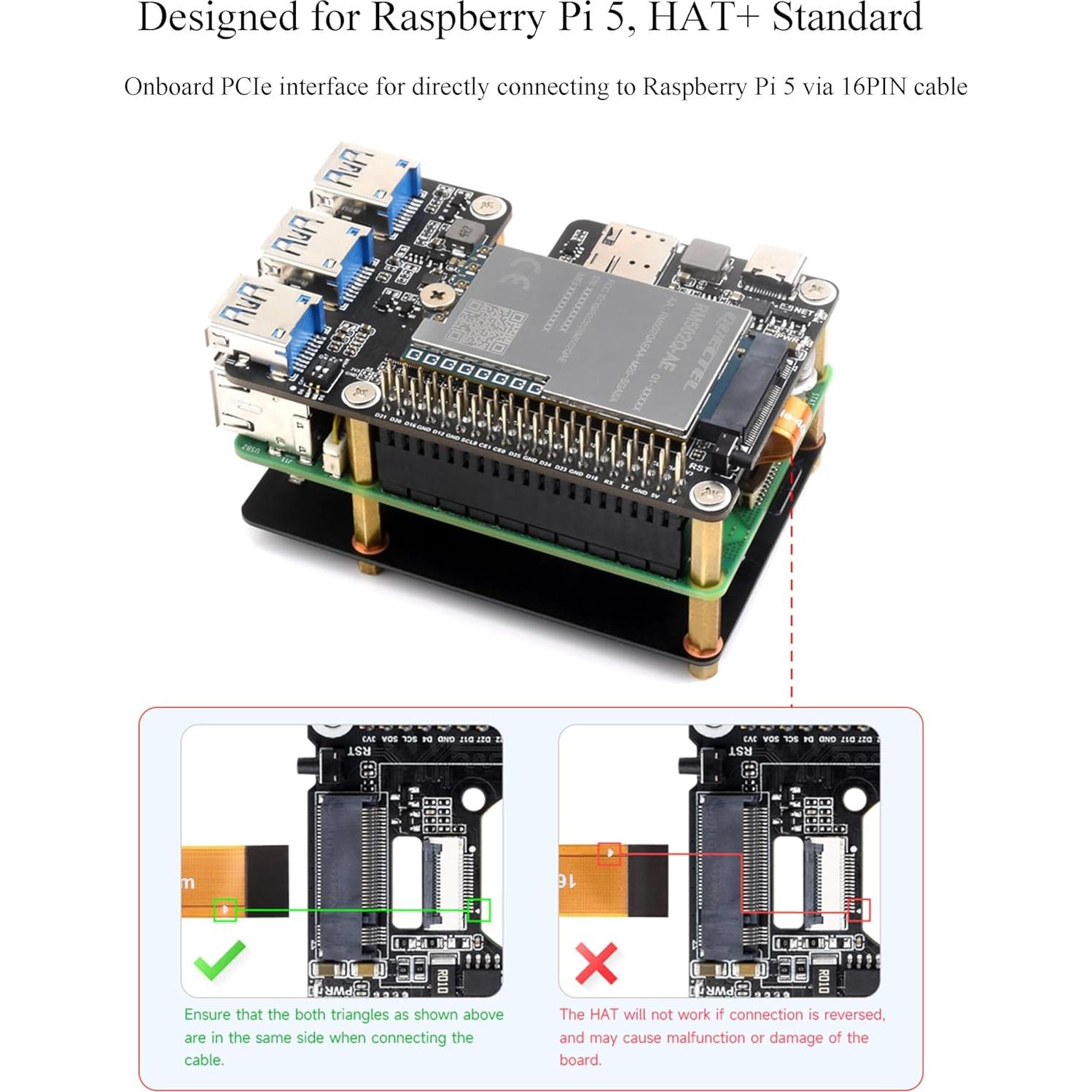 Adaptador PCIe a M.2 4G/5G y USB 3.2 HAT+ UeeKKoo para Raspberry Pi 5