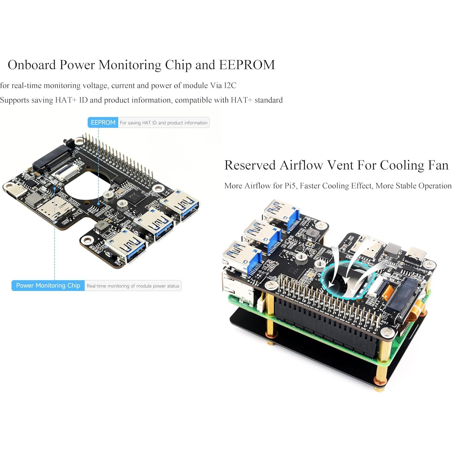 Adaptador PCIe a M.2 4G/5G y USB 3.2 HAT+ UeeKKoo para Raspberry Pi 5