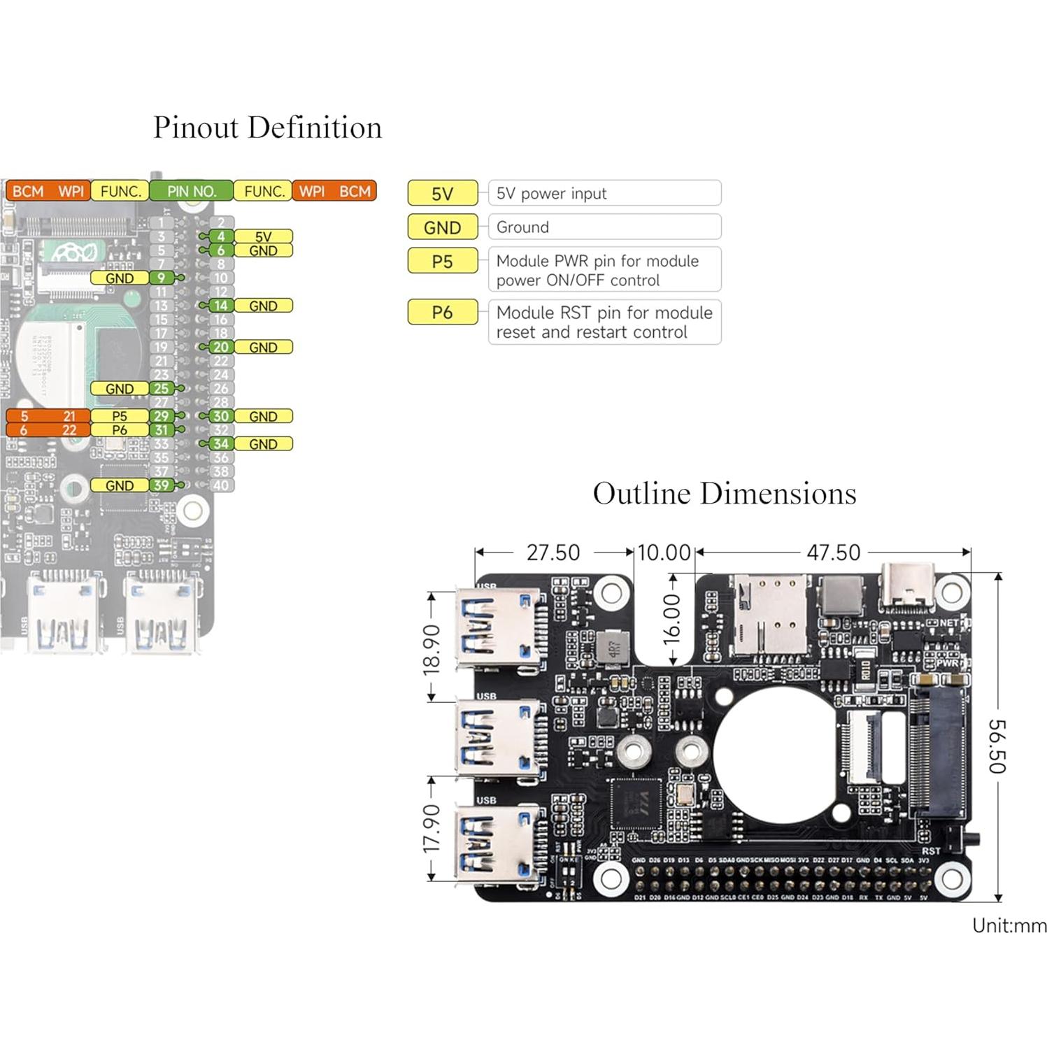 Adaptador PCIe a M.2 4G/5G y USB 3.2 HAT+ UeeKKoo para Raspberry Pi 5