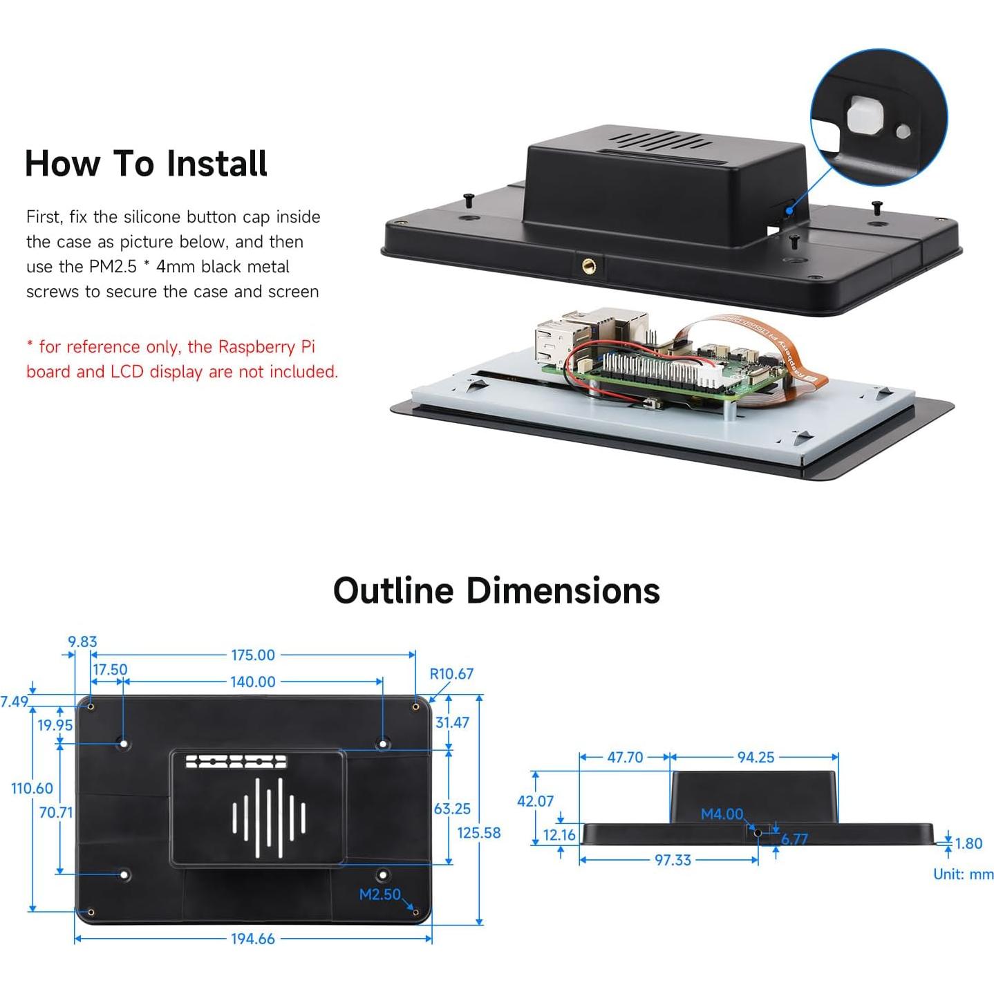 Funda Protectora Waveshare PI5-CASE-TD2 para Pantalla 7" RPi