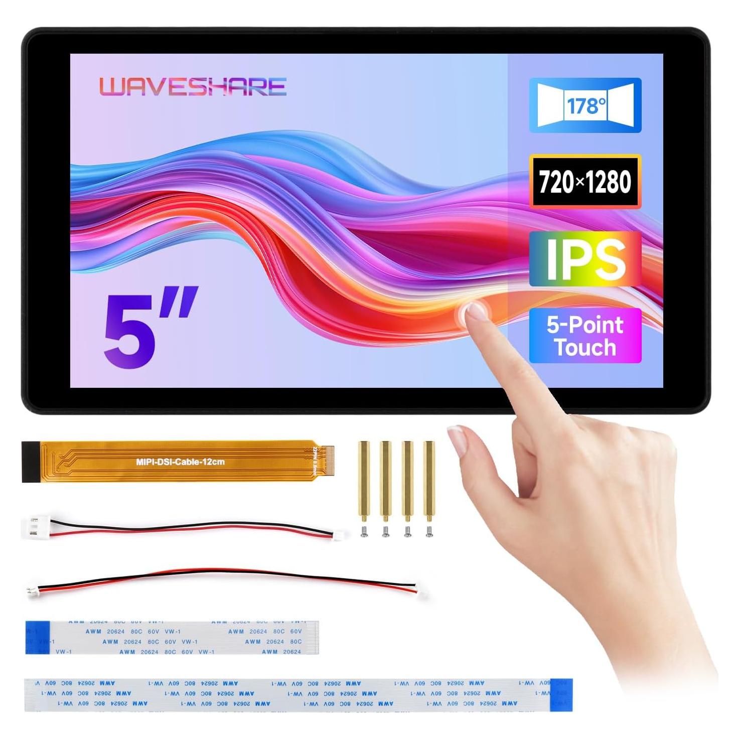 Pantalla Táctil DSI 5" Waveshare para Raspberry Pi 5/4B/3B+/3A+