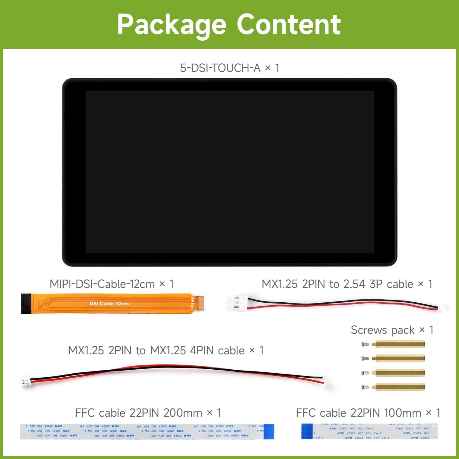 Pantalla Táctil DSI 5" Waveshare para Raspberry Pi 5/4B/3B+/3A+