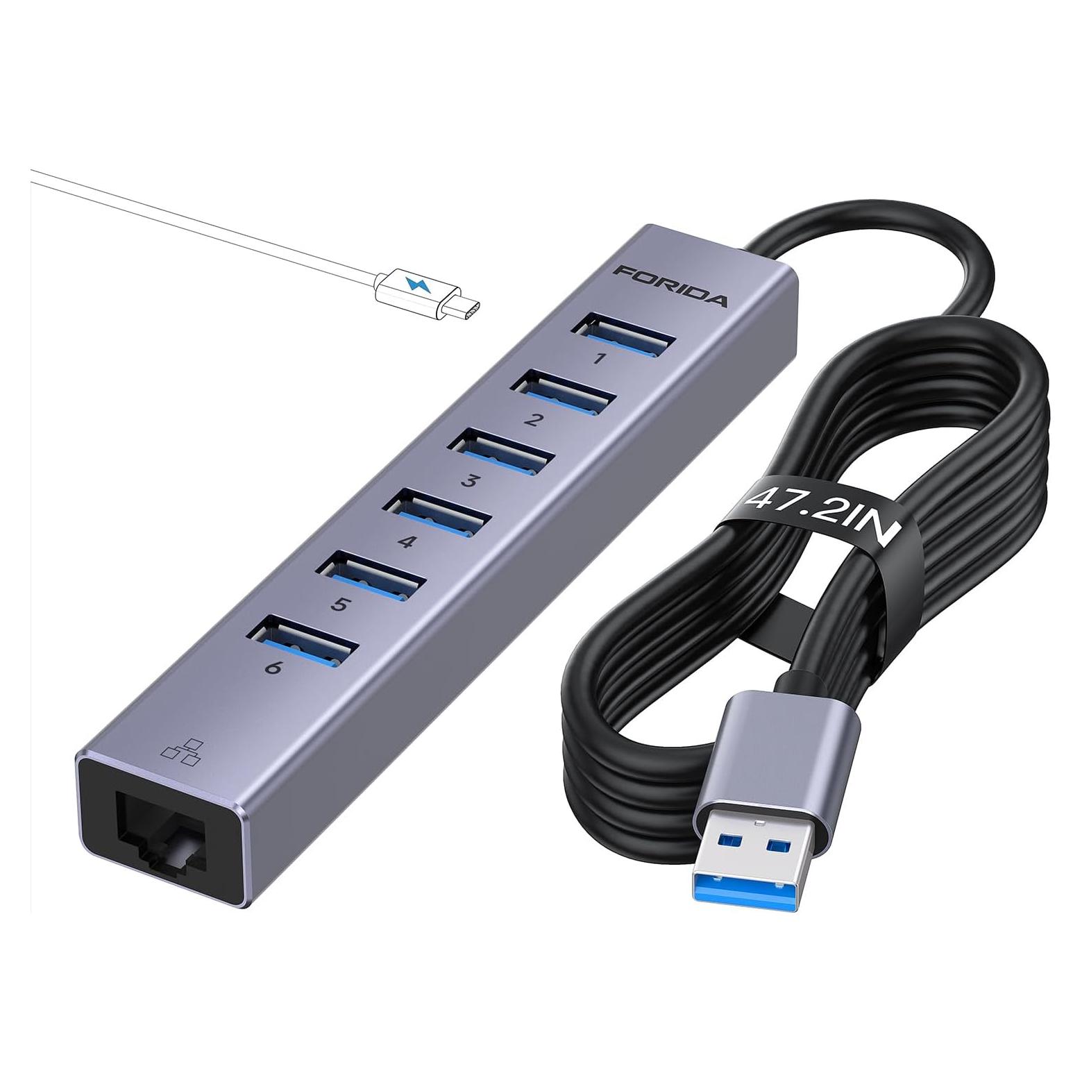 Hub USB 3.0 8-en-1 FORIDA con Ethernet Gigabit y 1.2m