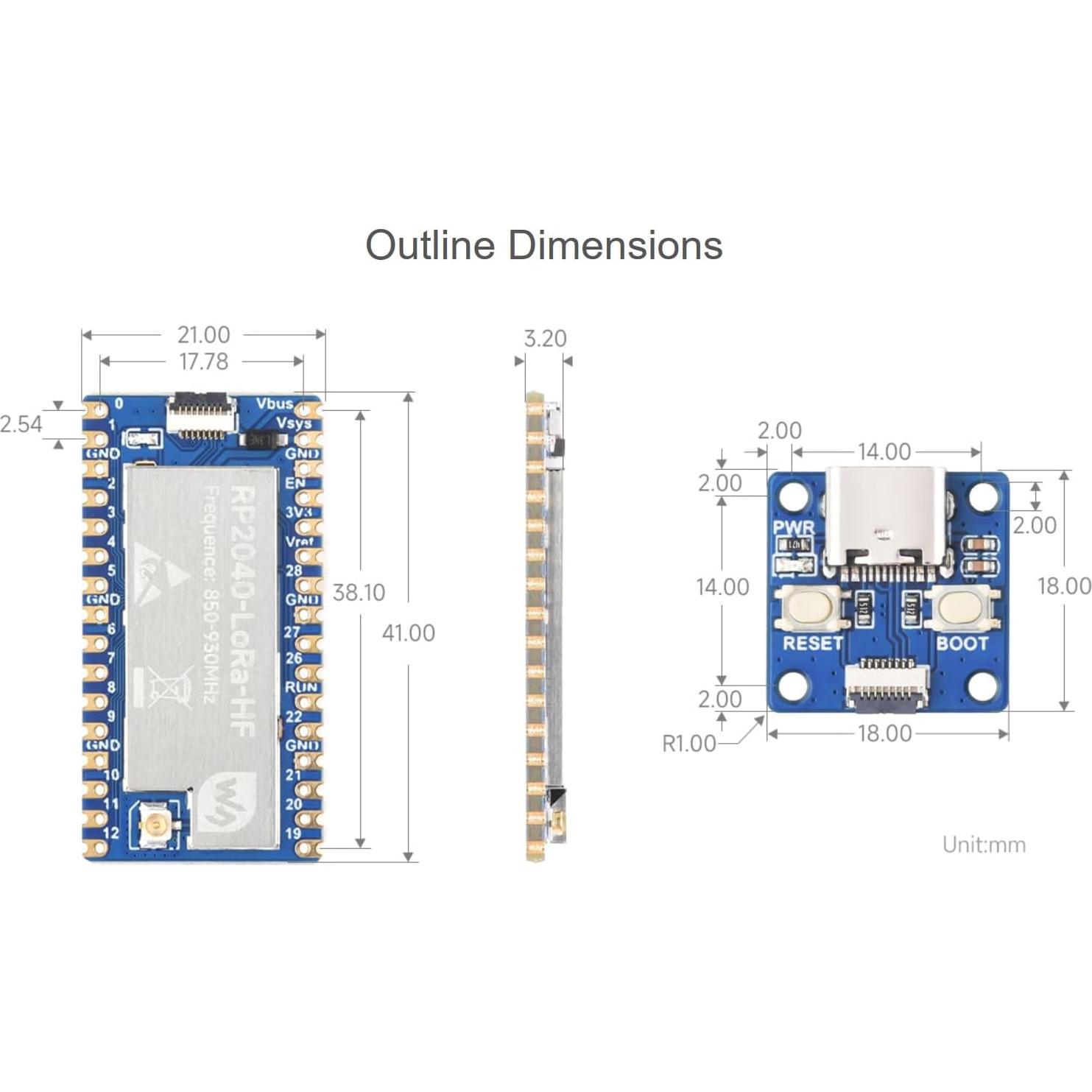 Placa de Desarrollo LoRa Waveshare RP2040 850-930MHz