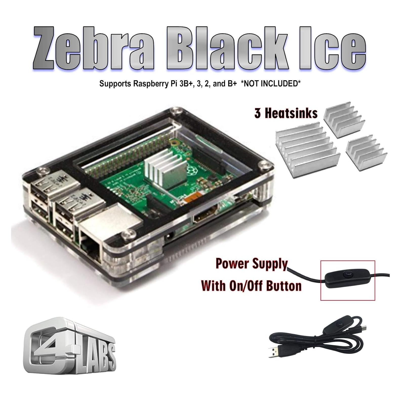 Carcasa C4Labs Hielo Negro para Raspberry Pi 3B+, 3, 2, B+