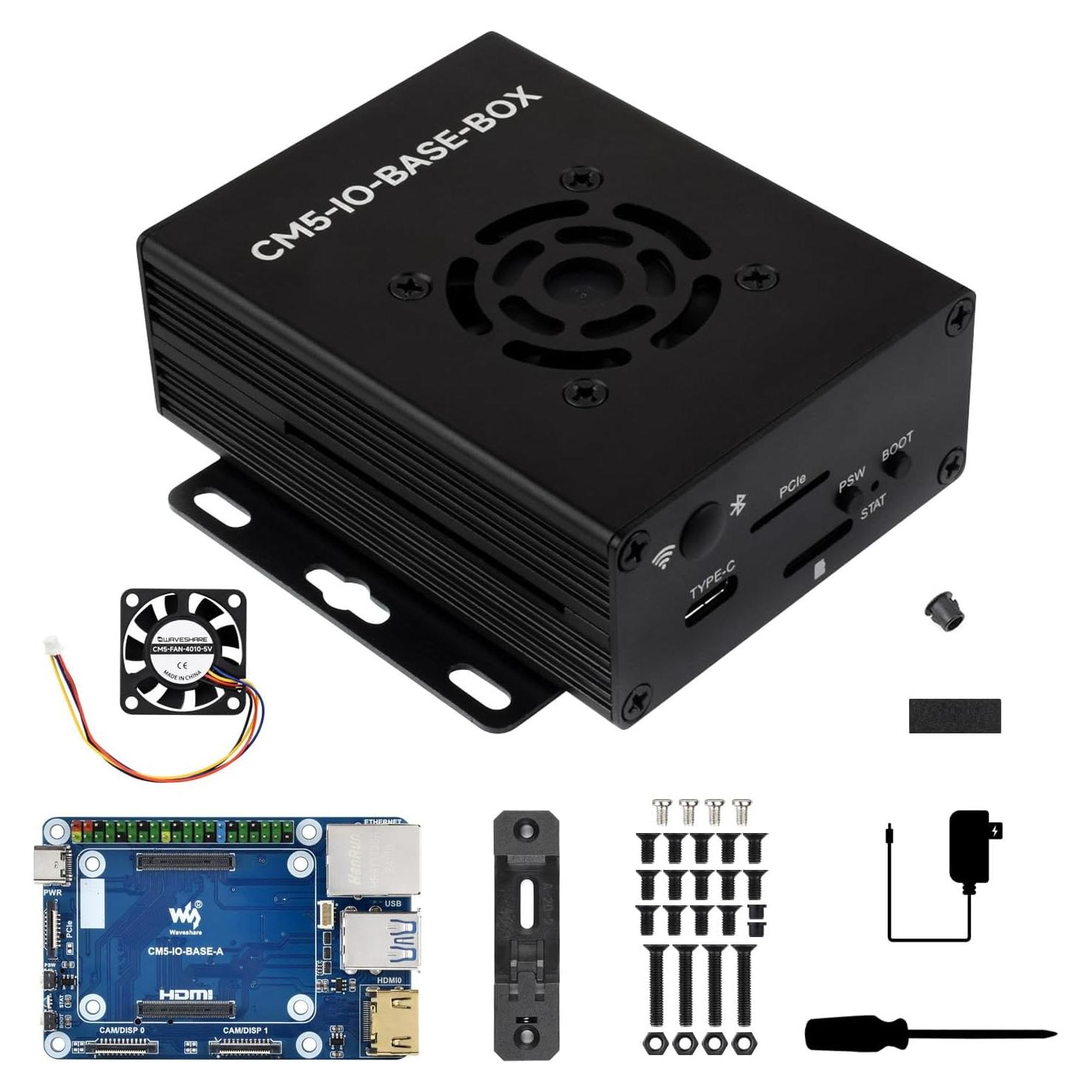 Placa Base Mini Waveshare CM5 con Caja Metal y Fuente 5V 5A