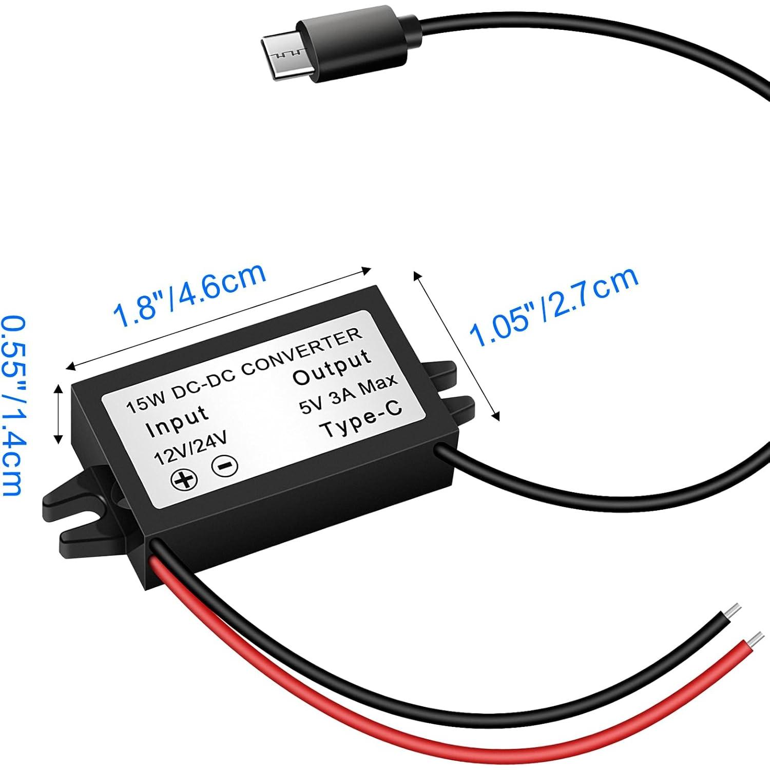 Convertidor Buck 12V/24V a 5V 3A USB Tipo-C Petutu