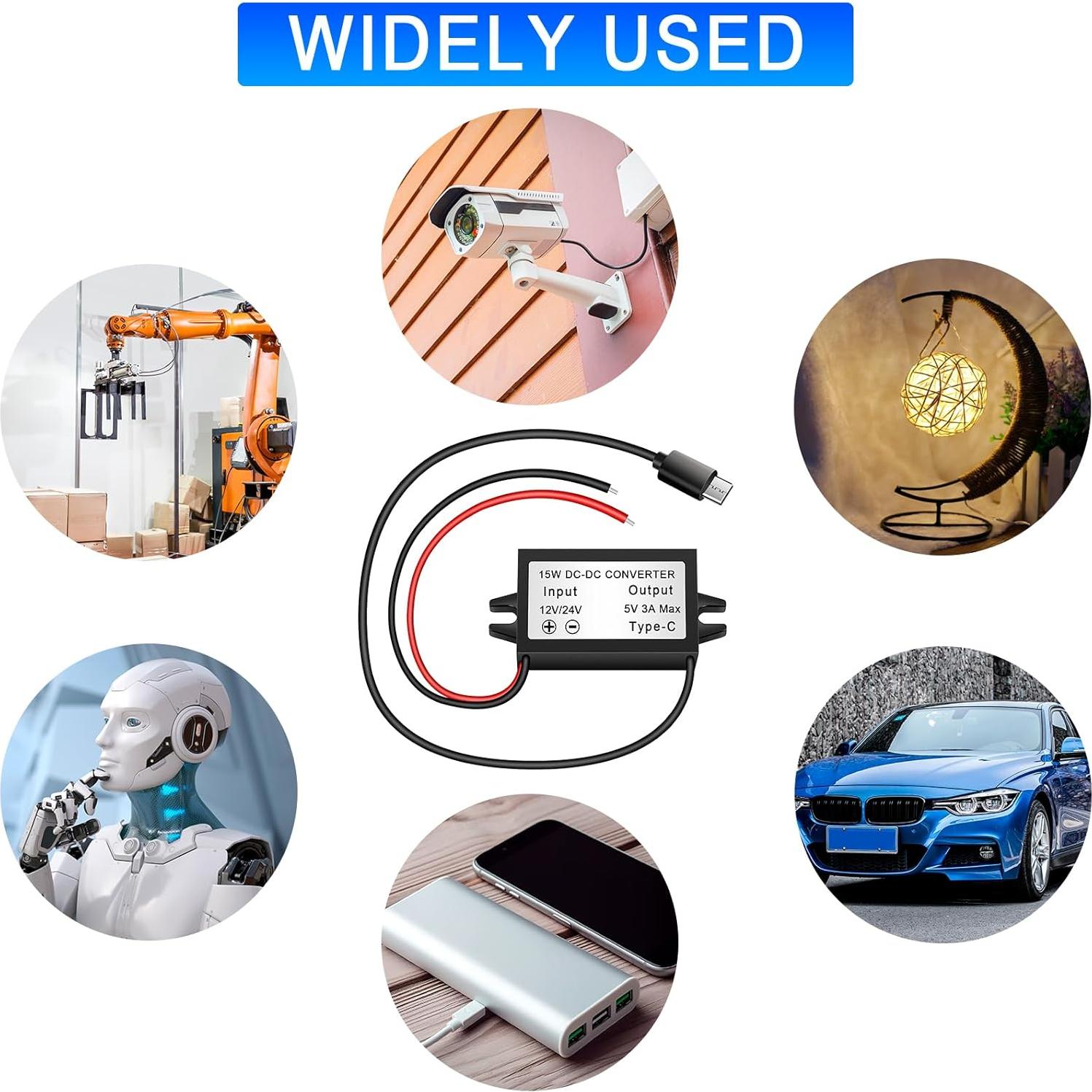 Convertidor Buck 12V/24V a 5V 3A USB Tipo-C Petutu