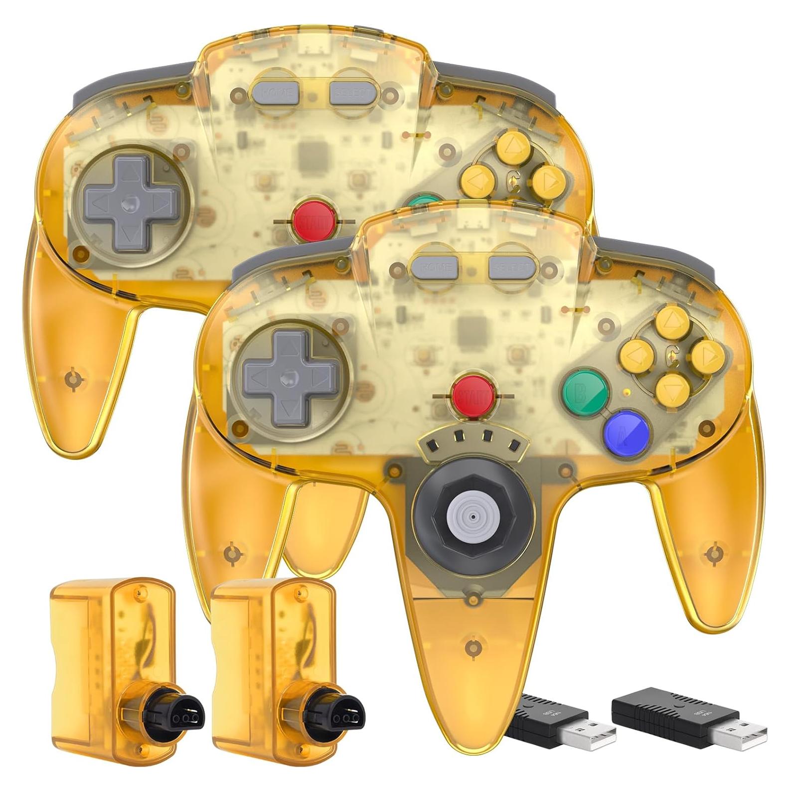 Controladores Inalámbricos N64 SAFFUN - 2 Piezas Amarillo Transparente