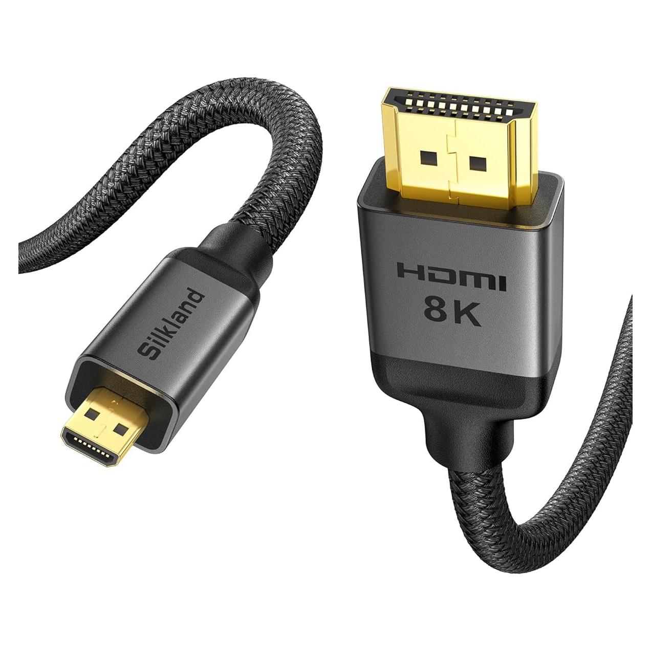 Cable Micro HDMI a HDMI Silkland 2m 8K 4K 48Gbps HDR