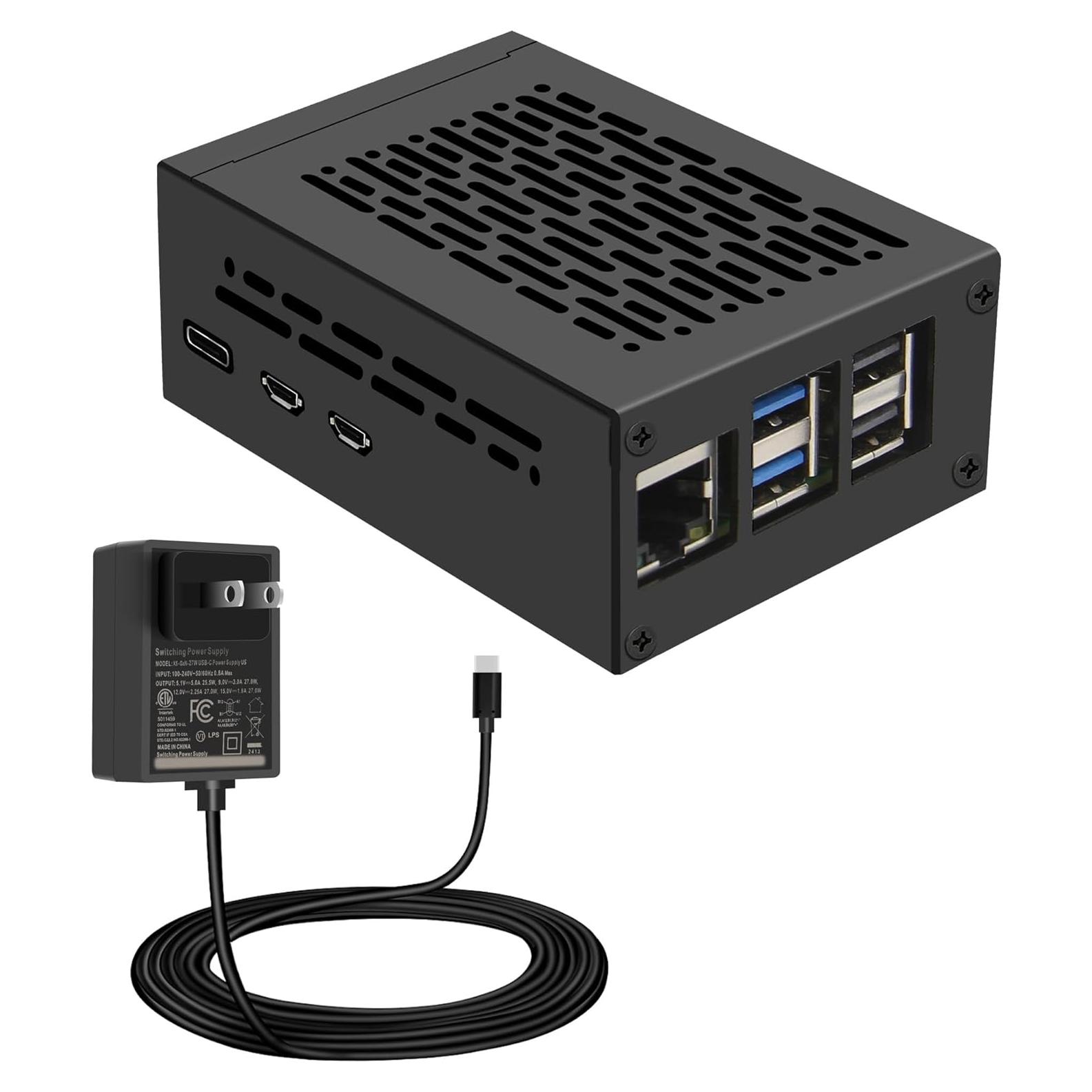 Caja de Metal Geekworm P580-V2 con Fuente GaN 27W para Raspberry Pi 5