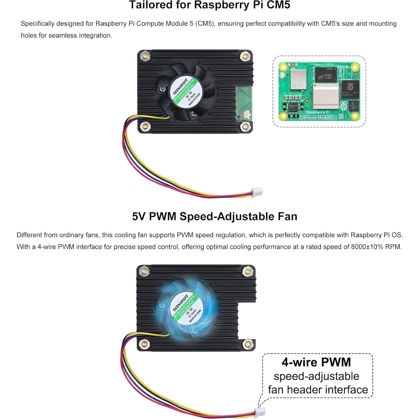 Ventilador de Enfriamiento 5V PWM para Raspberry Pi CM5 - Bajo Ruido