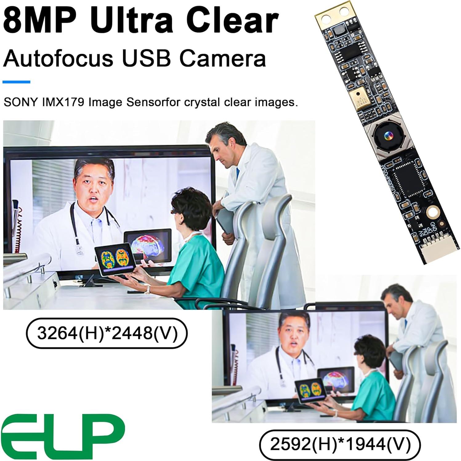 Cámara USB ELP 8MP con Micrófono y Enfoque Automático