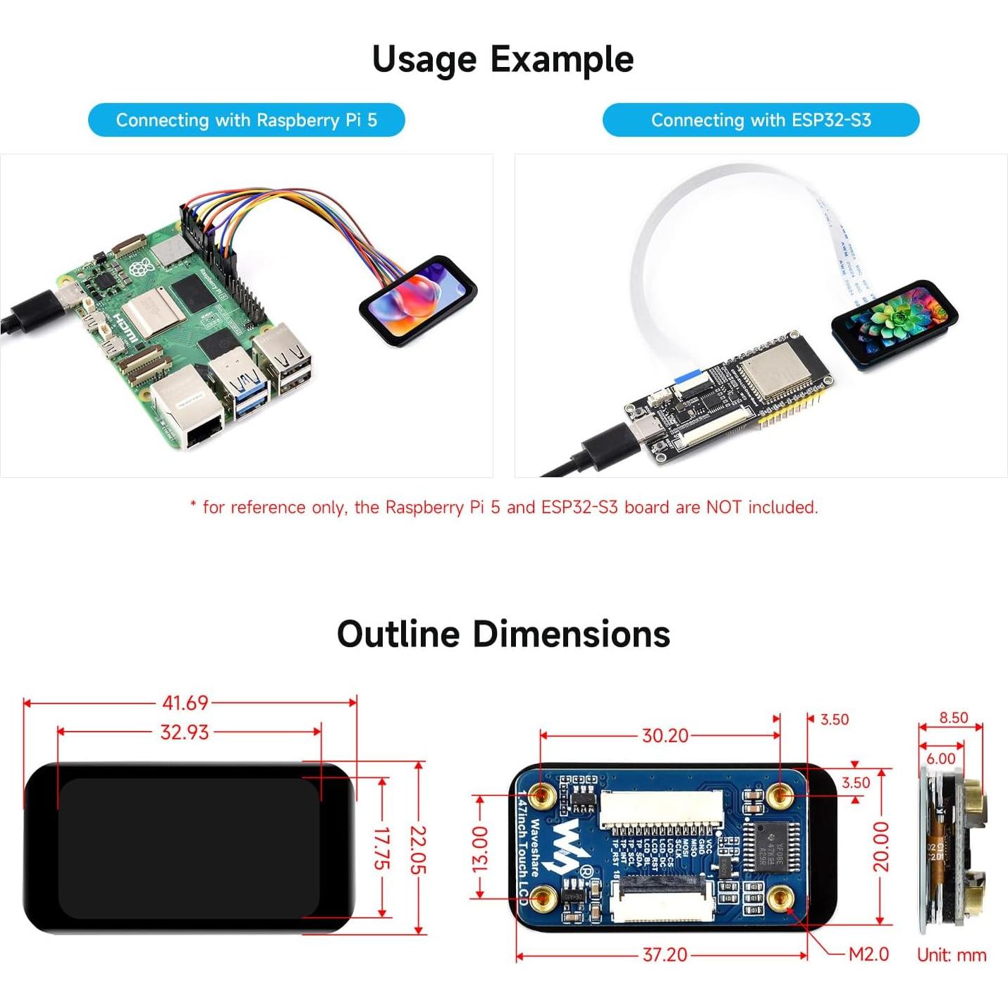 Módulo Pantalla LCD Táctil 1.47" Waveshare 172x320 SPI I2C