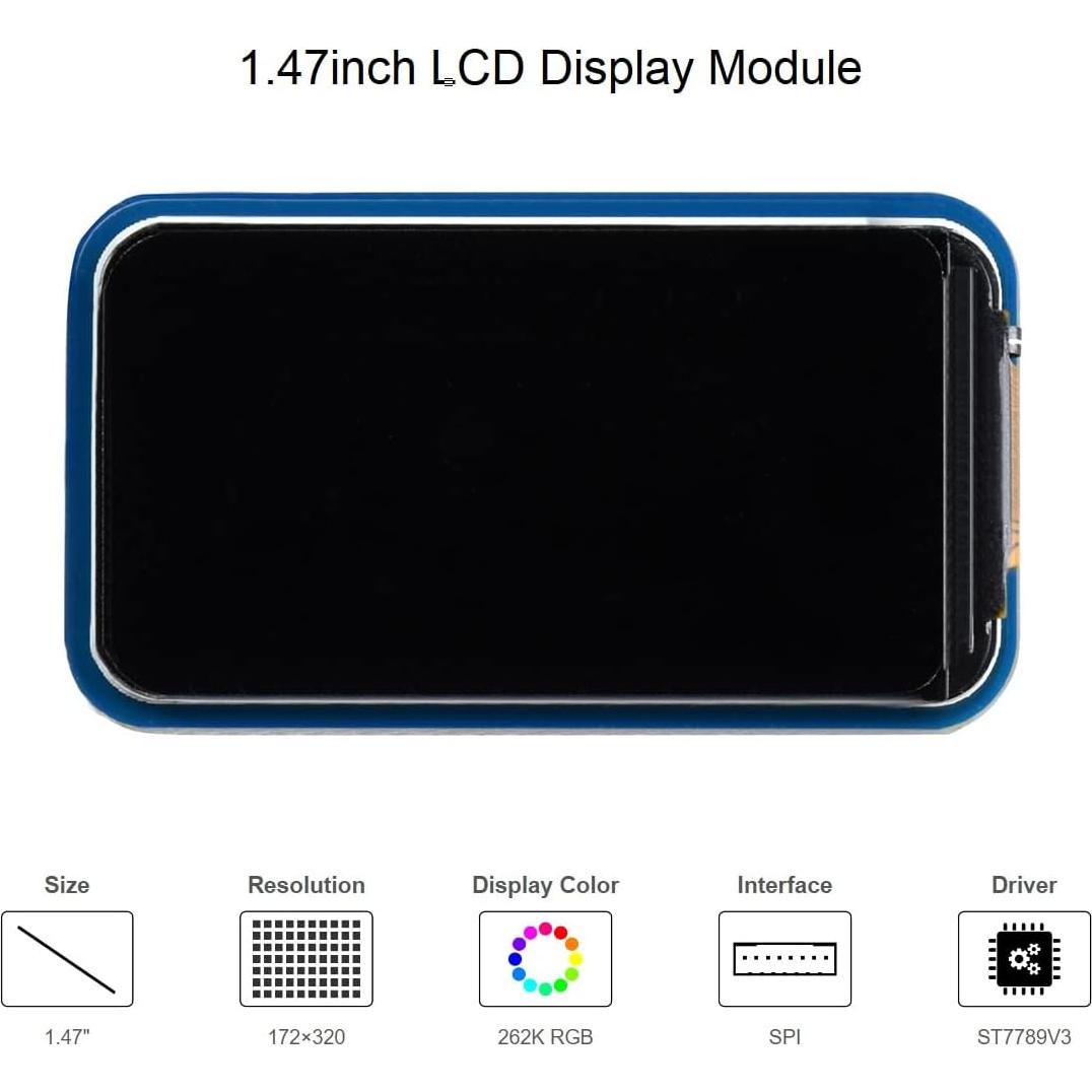 Módulo LCD 1.47" Waveshare para Raspberry Pi 172x320 SPI