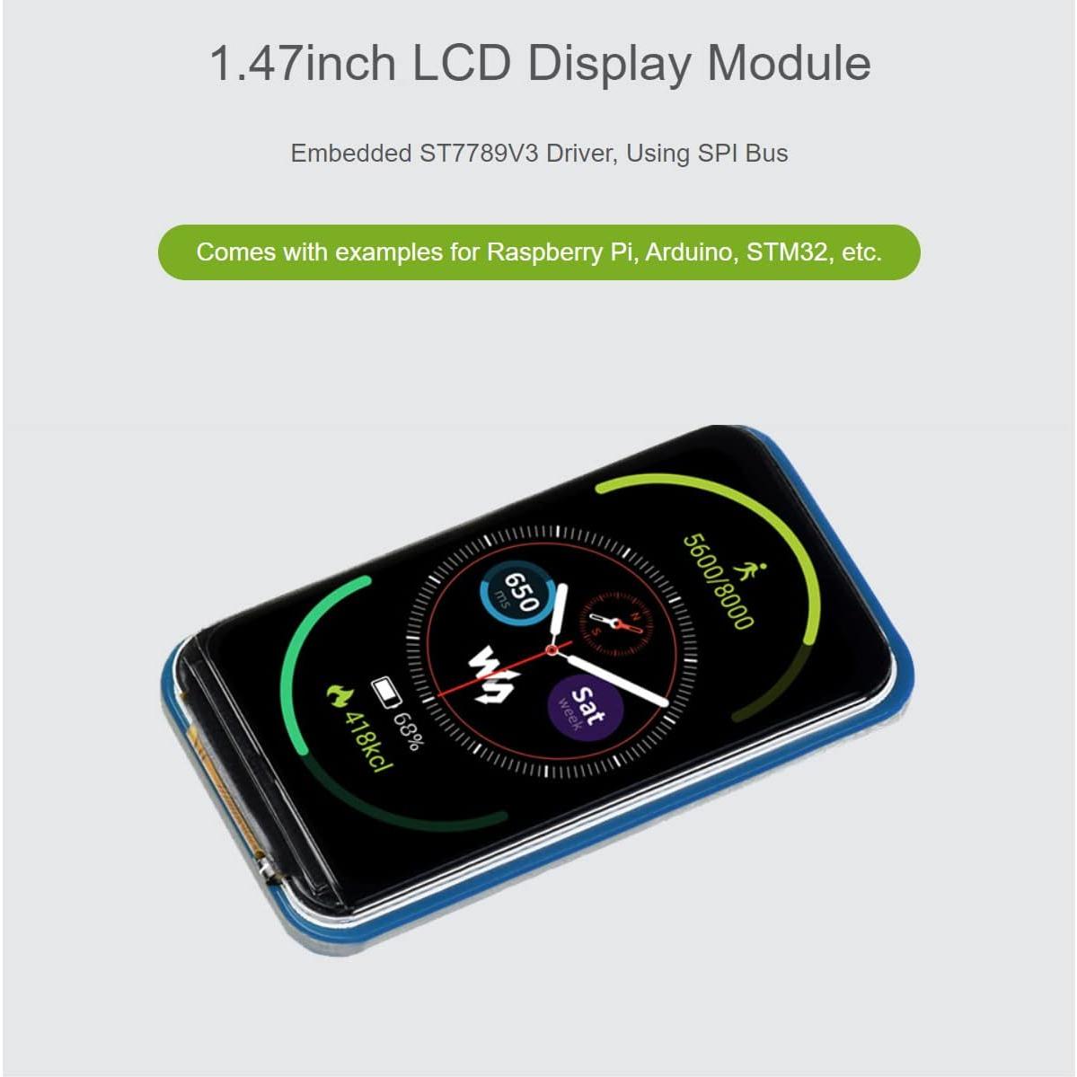 Módulo LCD 1.47" Waveshare para Raspberry Pi 172x320 SPI