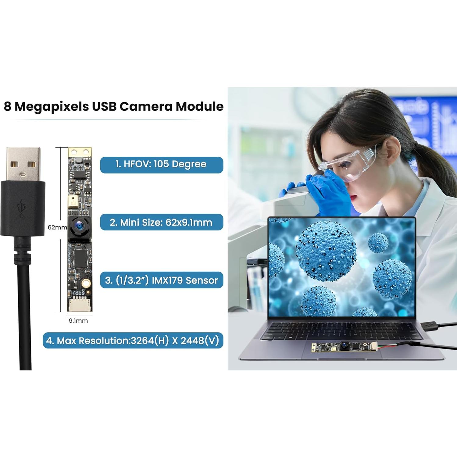 Cámara USB 8MP IFWATER con Micrófono y Lente 105 Grados