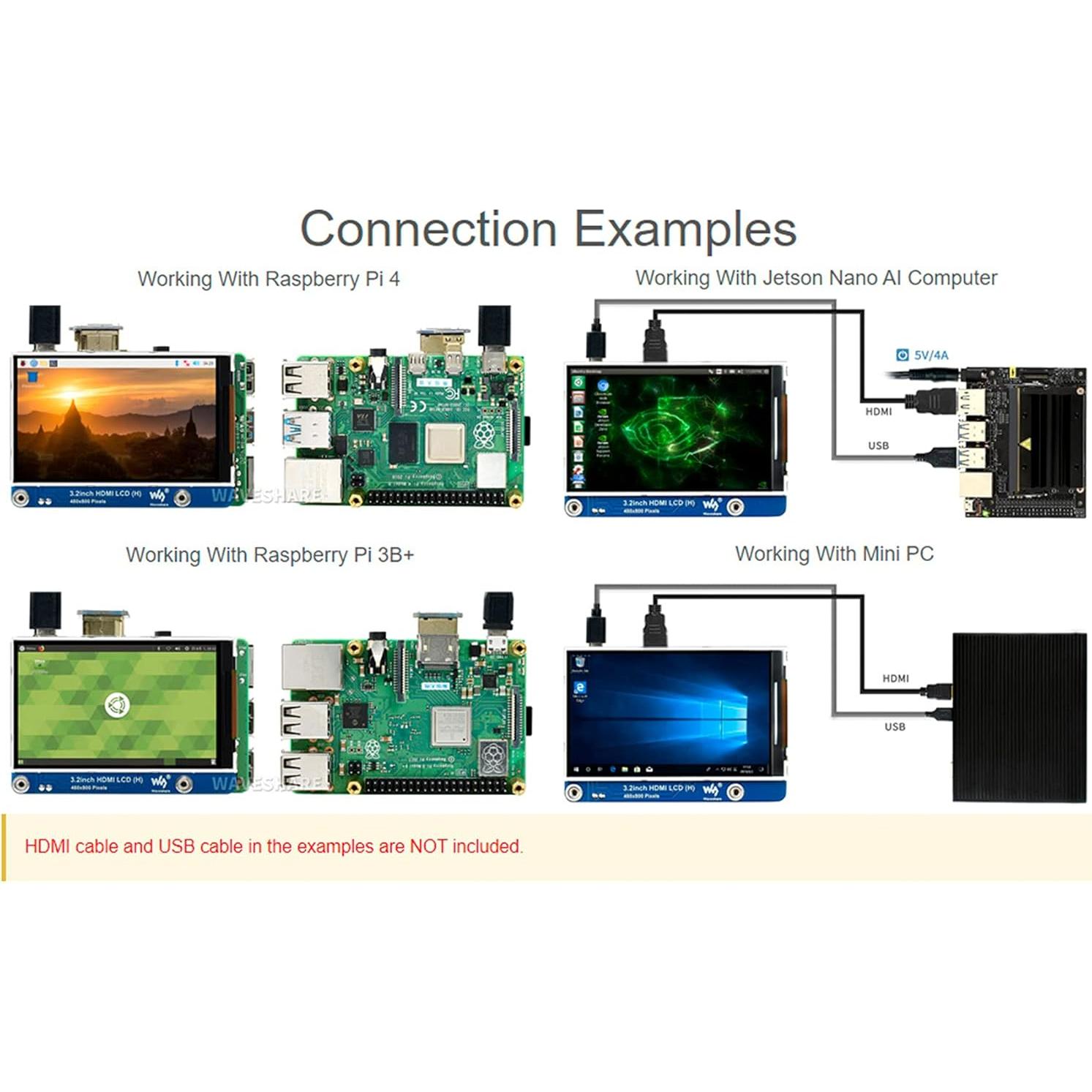 Pantalla LCD IPS 3.2" Waveshare 480x800 para Raspberry Pi y PC