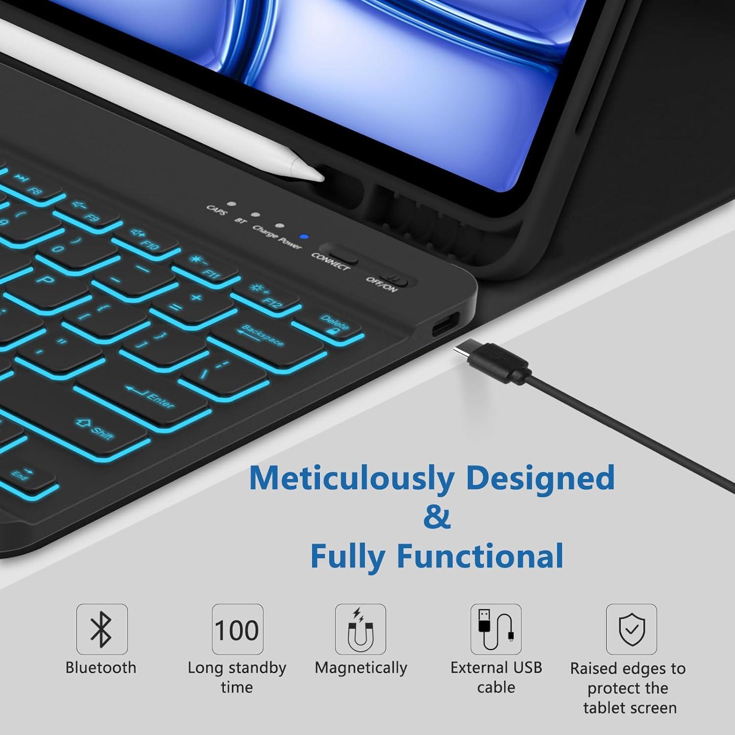 Funda con Teclado Bluetooth MMK para iPad Air 33 cm y Pro 32.8 cm - Negro
