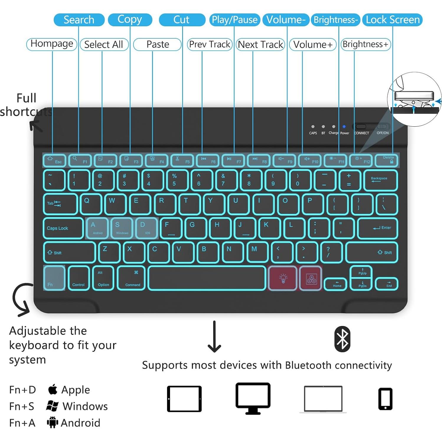 Funda con Teclado Bluetooth MMK para iPad Air 33 cm y Pro 32.8 cm - Negro