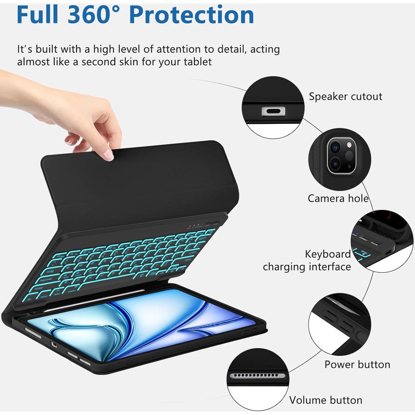 Funda con Teclado Bluetooth MMK para iPad Air 33 cm y Pro 32.8 cm - Negro