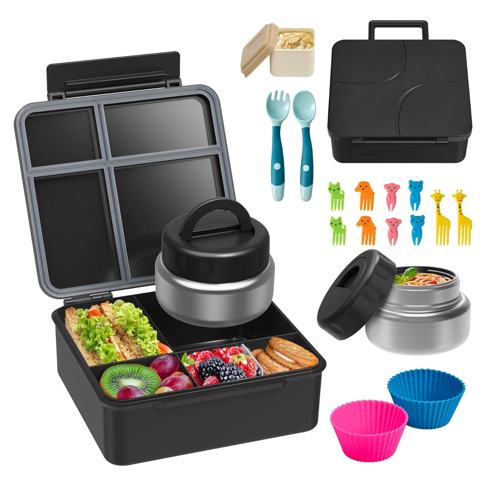Caja Bento BABHAMNESS con Termo Aislado 1600 ml - Negro