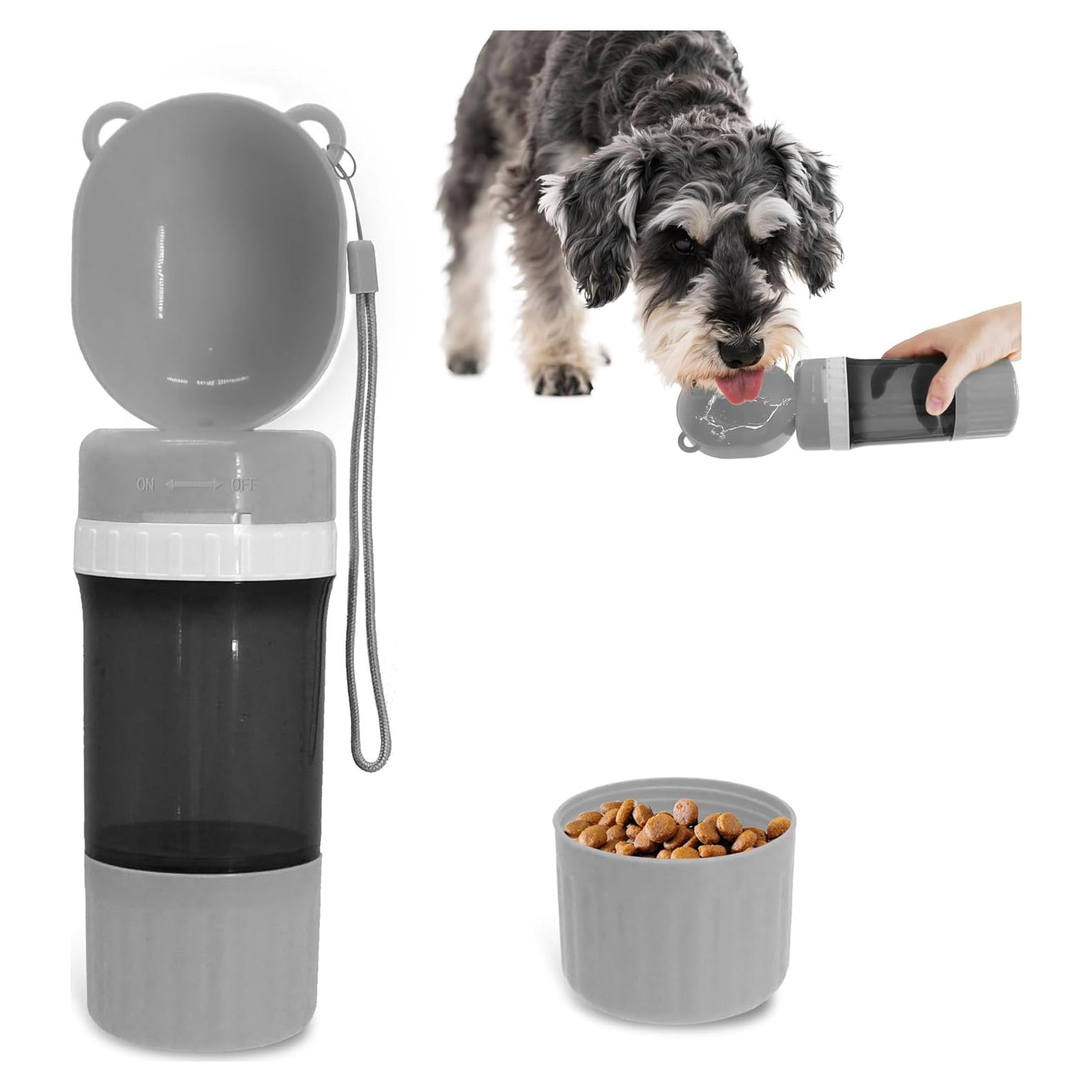 Botella 2 en 1 PawSailor Gris: Agua 400 ml + Comida 170 ml