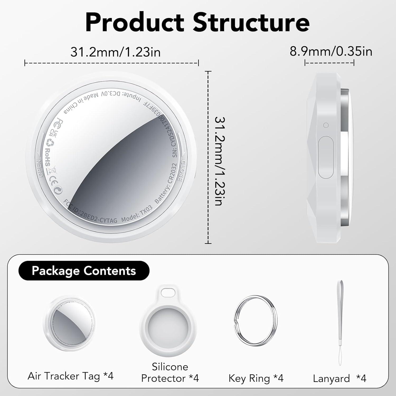 Etiquetas de Seguimiento QCOQ - Paquete de 4 Blancas Bluetooth