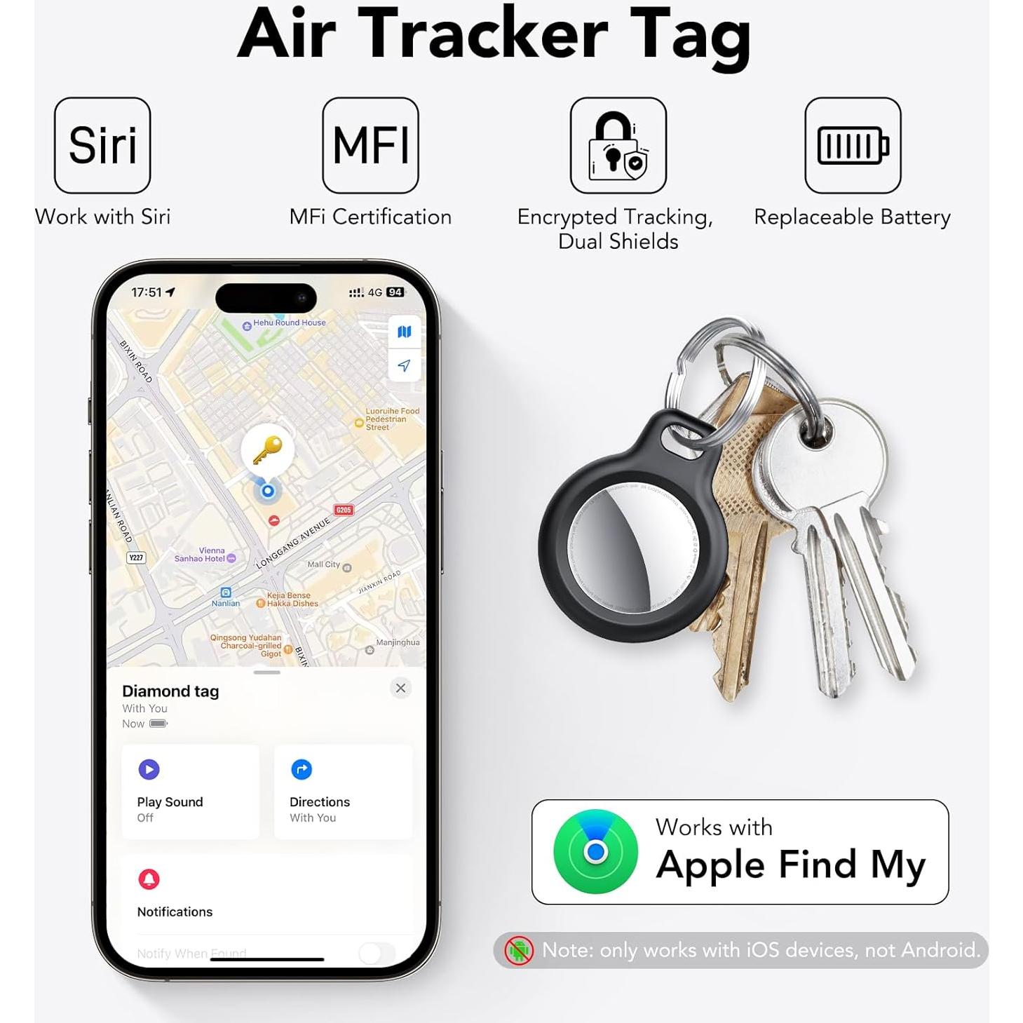 Etiquetas Air Tracker QCOQ - 4 Pcs Bluetooth para iOS