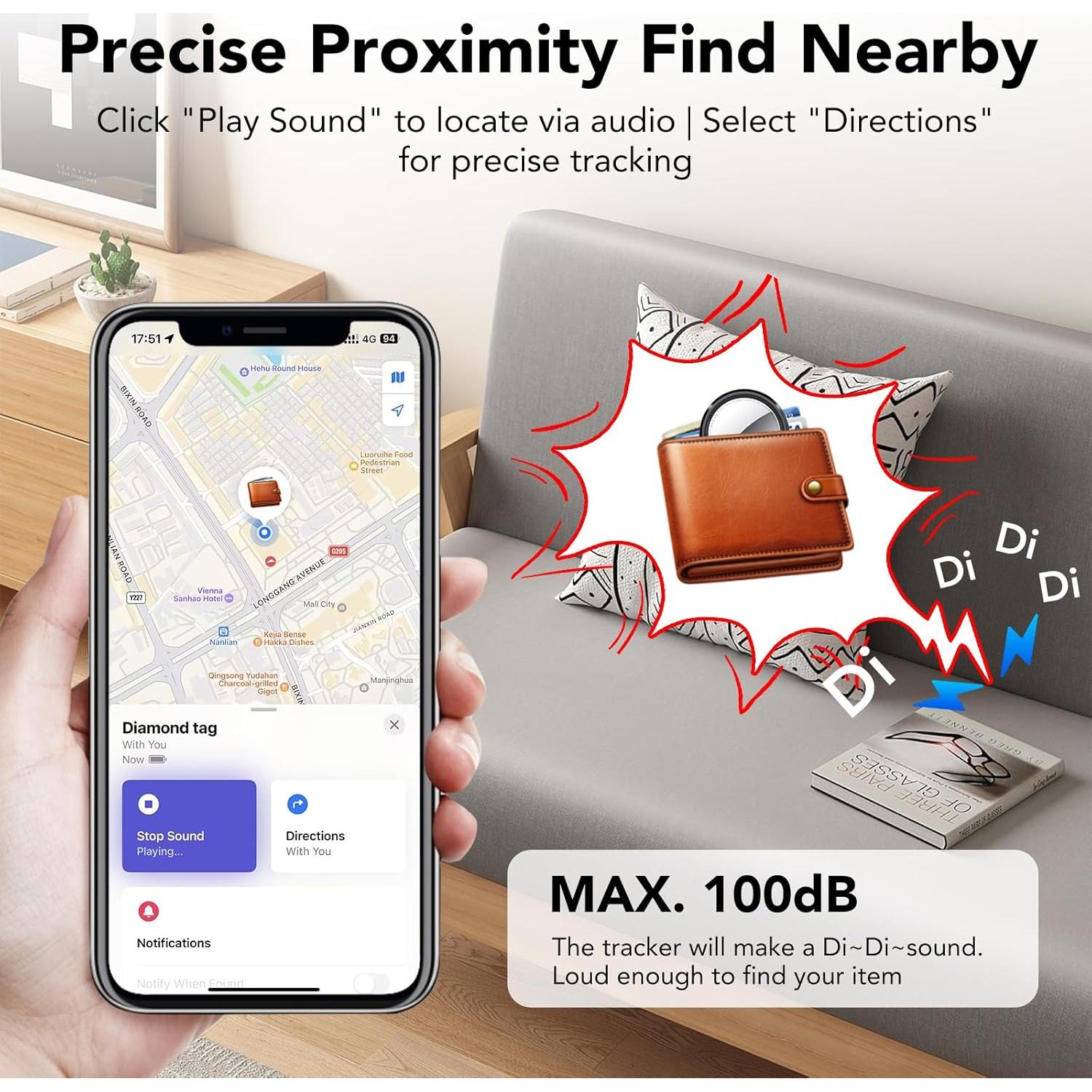 Etiquetas Air Tracker QCOQ - 4 Pcs Bluetooth para iOS