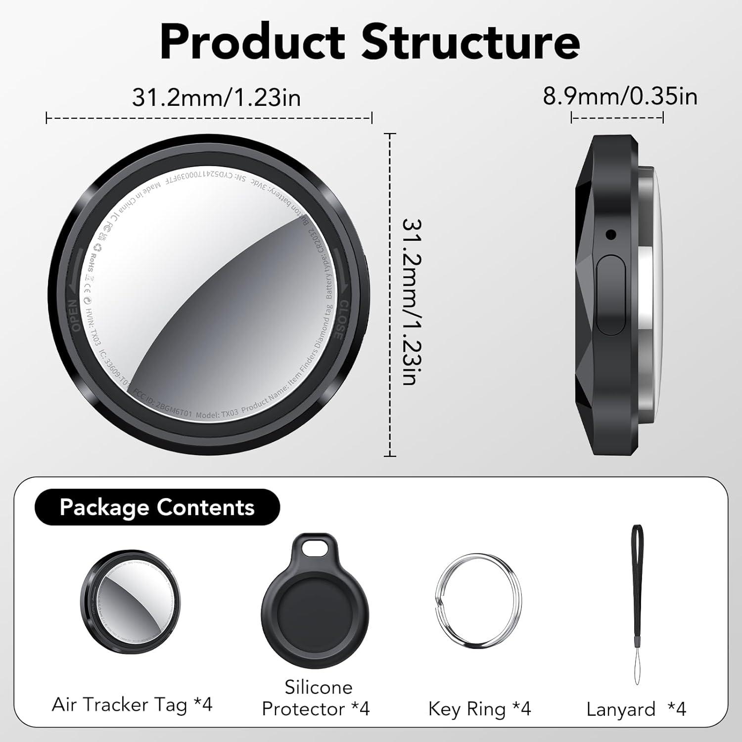 Etiquetas Air Tracker QCOQ - 4 Pcs Bluetooth para iOS