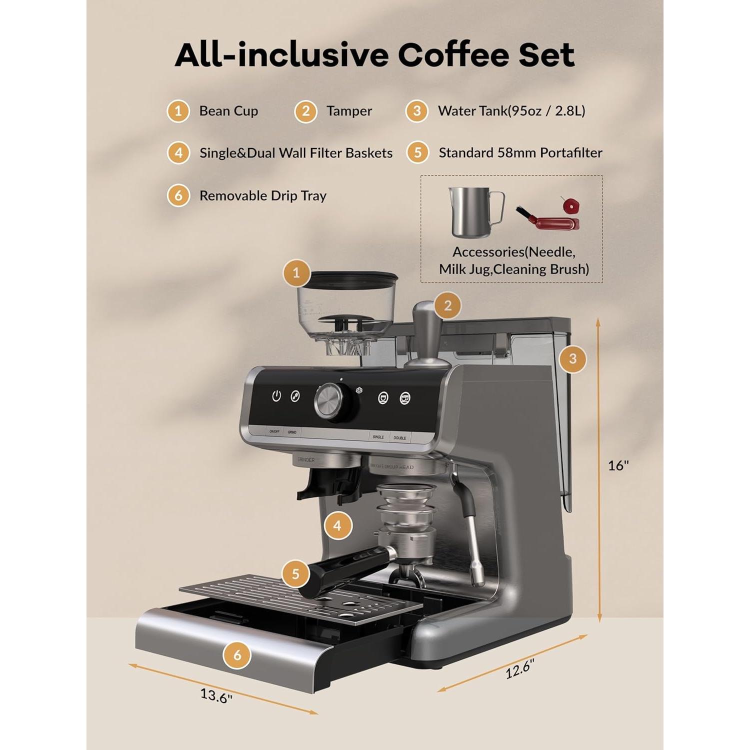 Máquina de Espresso Takywep SX-CB-KFJ 20 Bar 2.8L Semiautomática