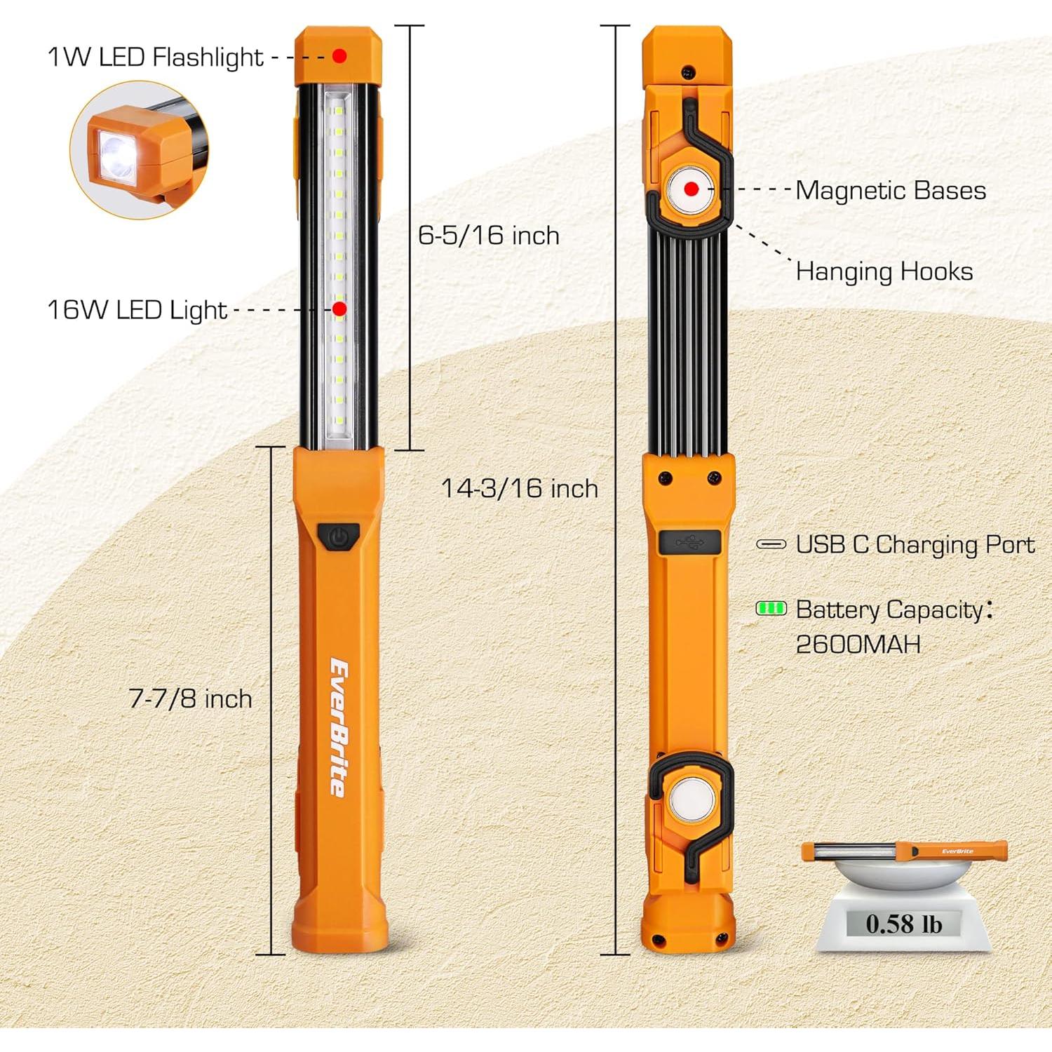 Luz de Trabajo LED EverBrite 1000LM Recargable 2 Pzas