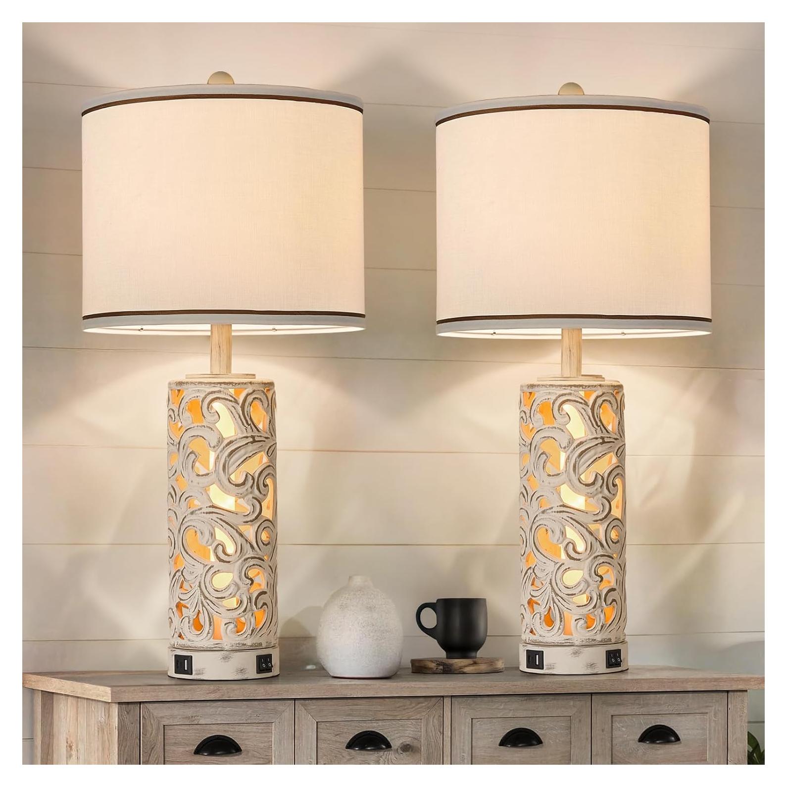 Juego de 2 Lámparas de Mesa AIDENOEY 71 cm con USB y Bombillas