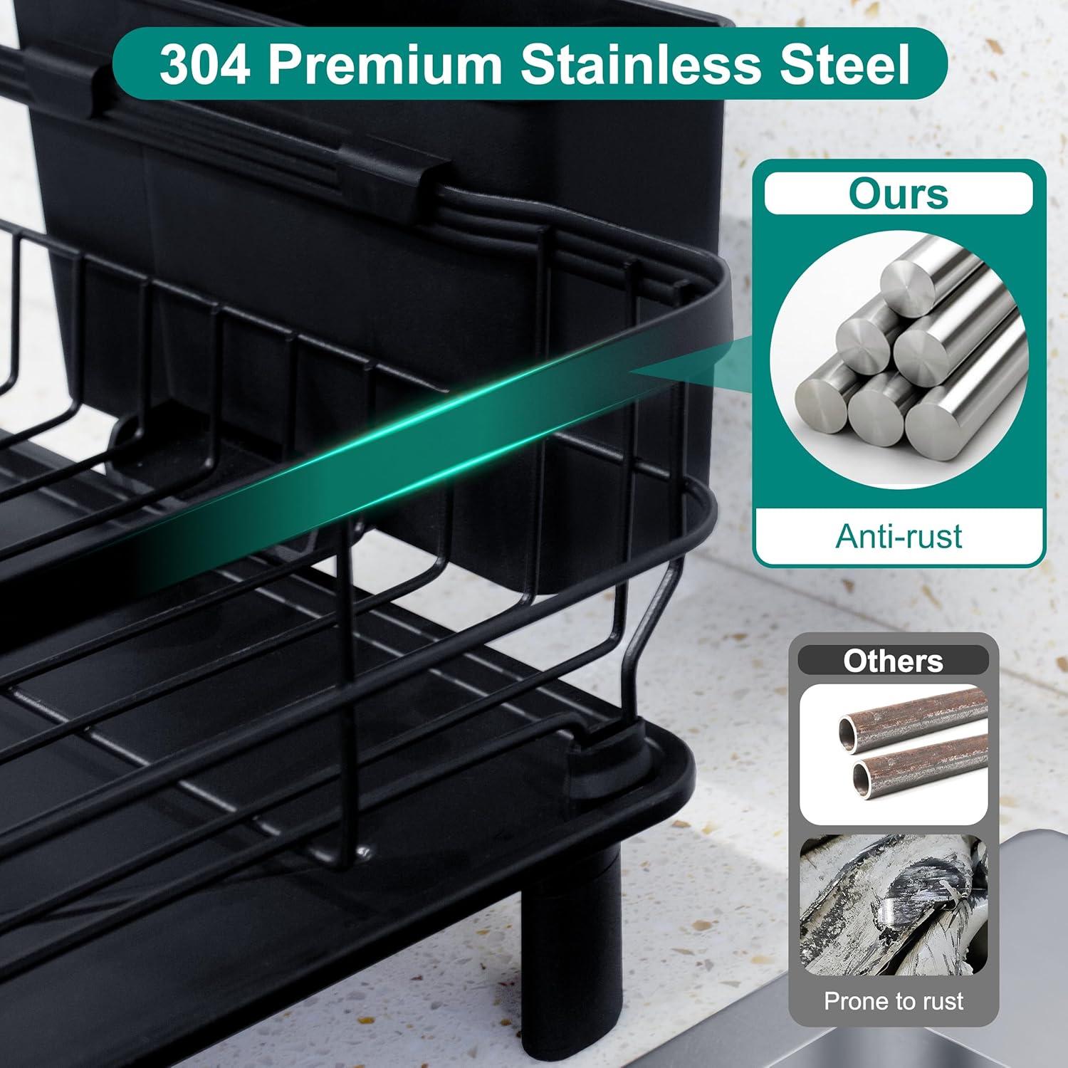 Escurridor de Platos Goderewild Negro con Bandeja Drenaje 42.9x32.8cm