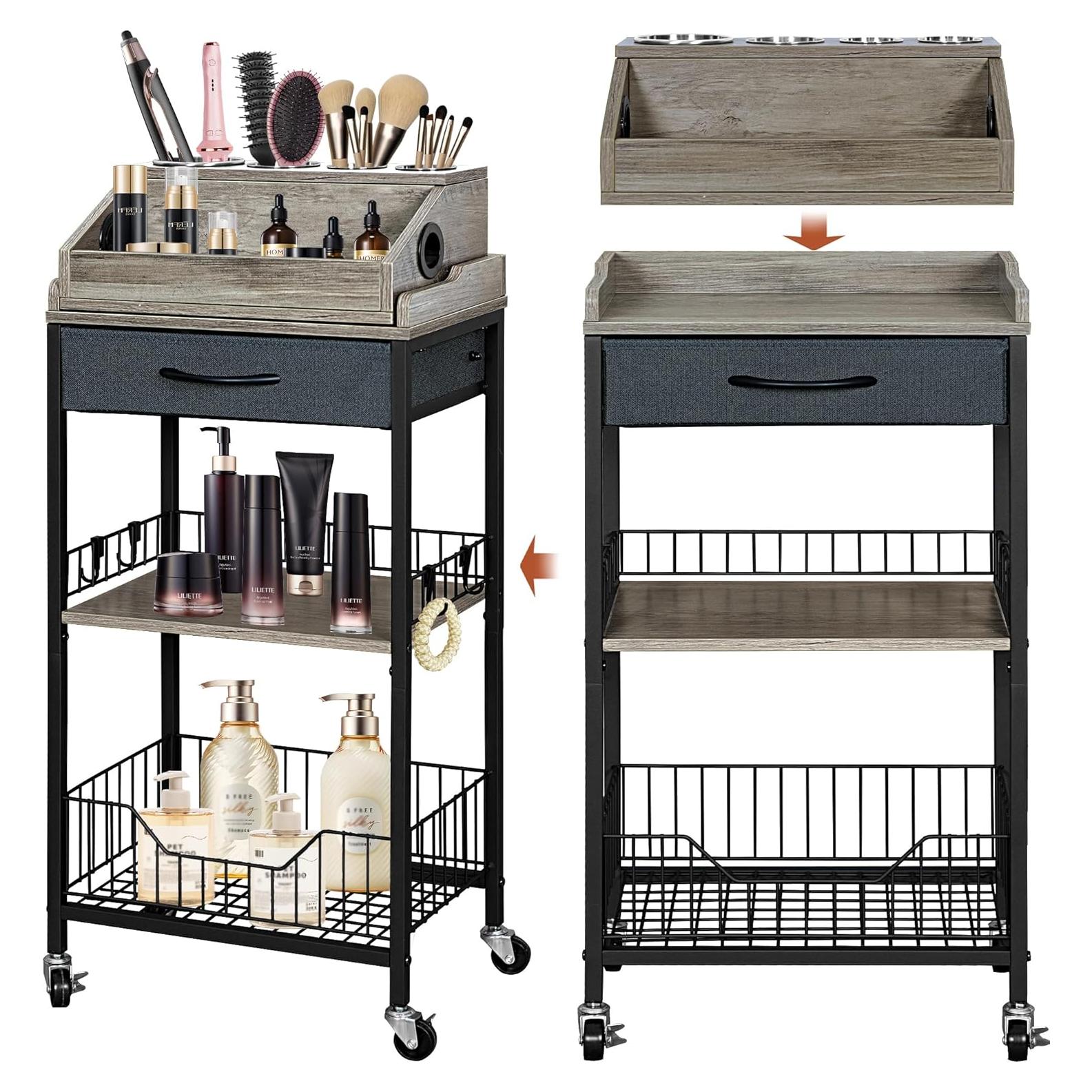 Carro Organizador de Maquillaje NauwaBarn 15" Negro con Ruedas