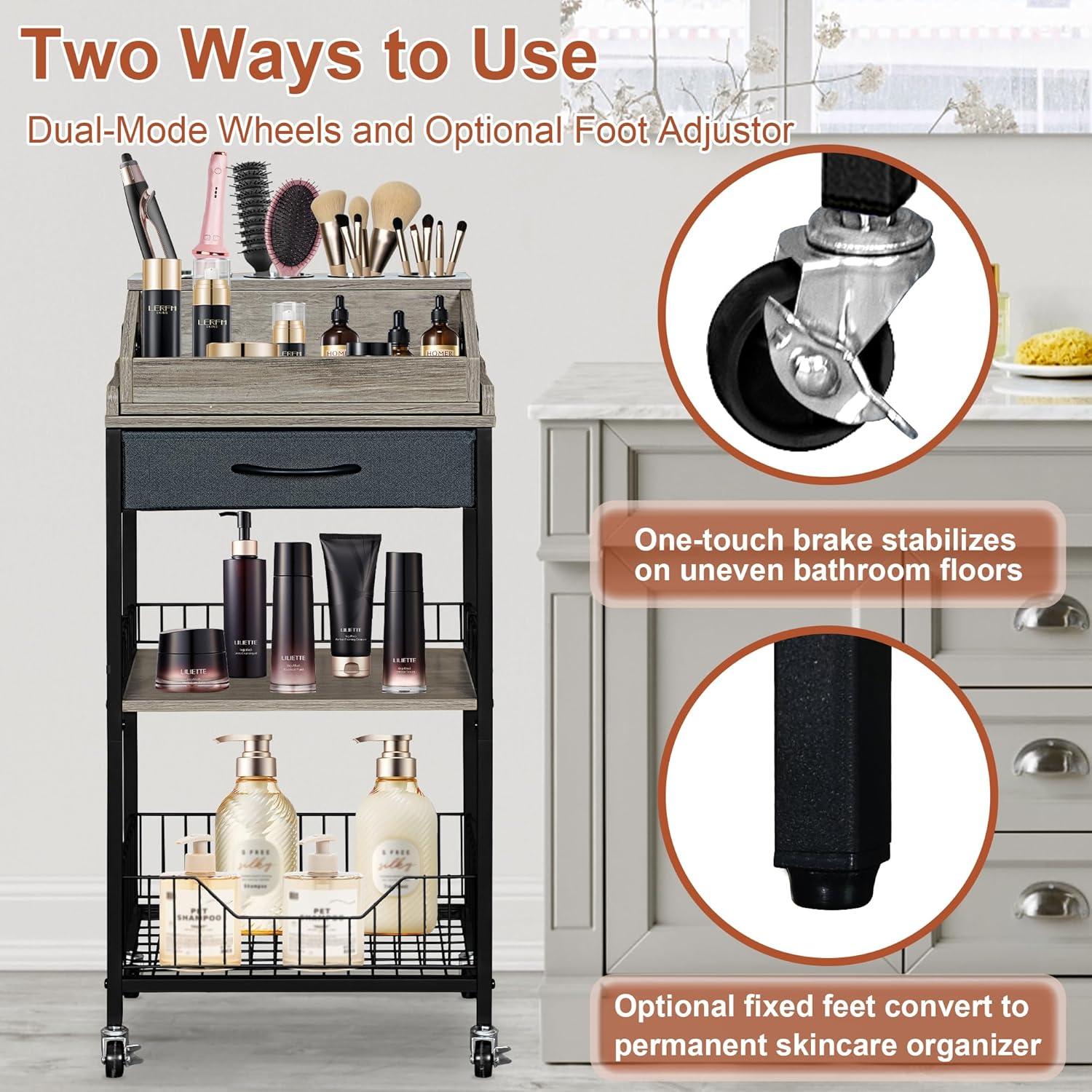 Carro Organizador de Maquillaje NauwaBarn 15" Negro con Ruedas