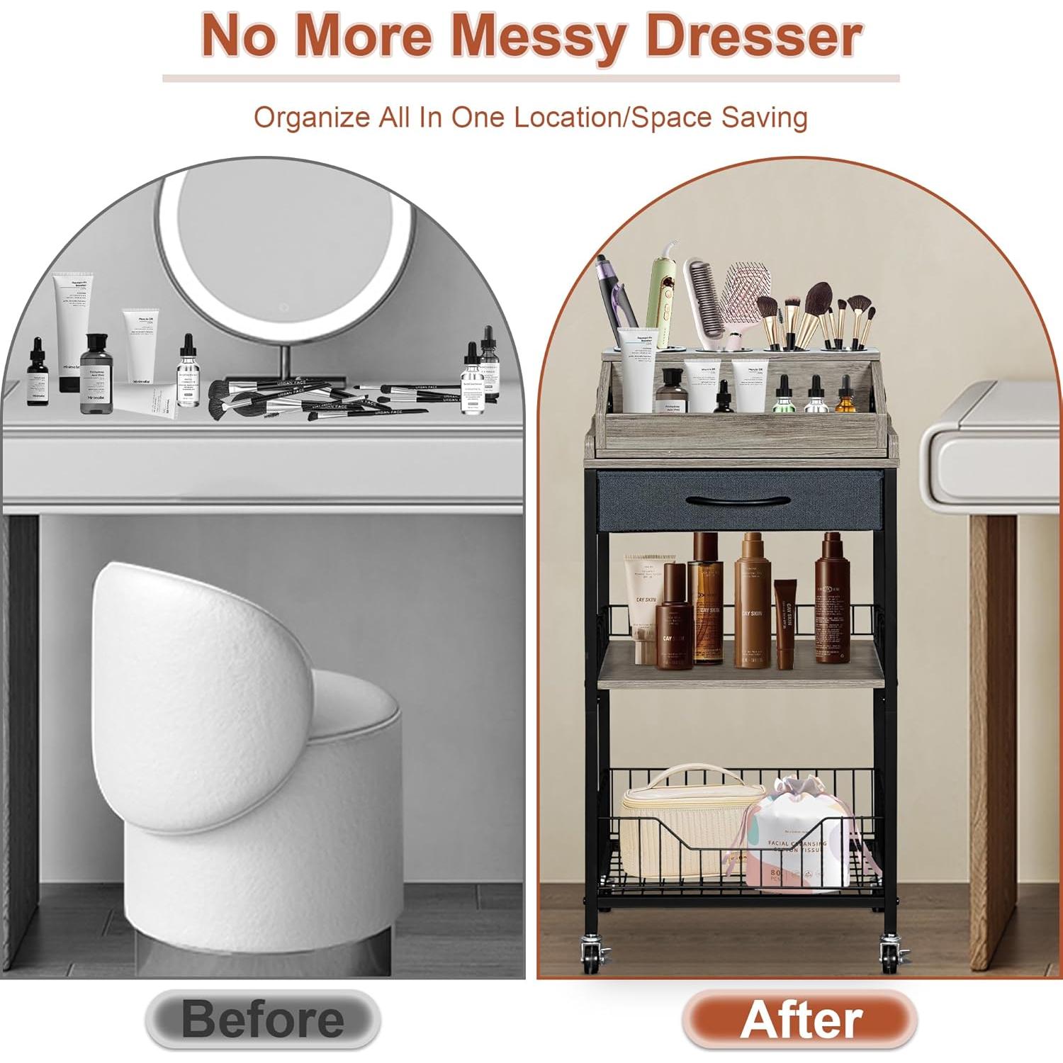 Carro Organizador de Maquillaje NauwaBarn 15" Negro con Ruedas