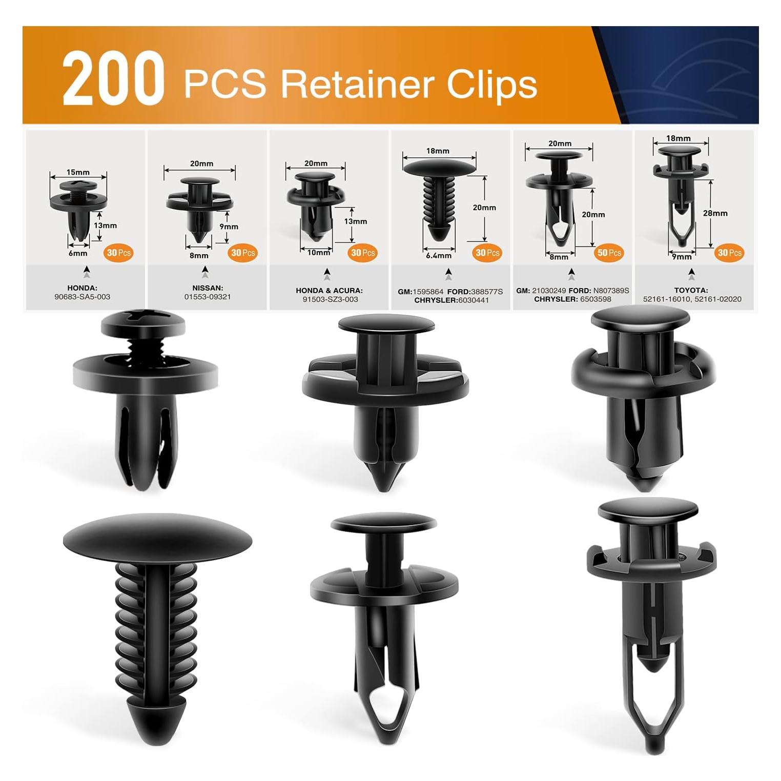 GOOACC GRC-47 Clips de Parachoques Universal 200 Pcs 6 Tamaños