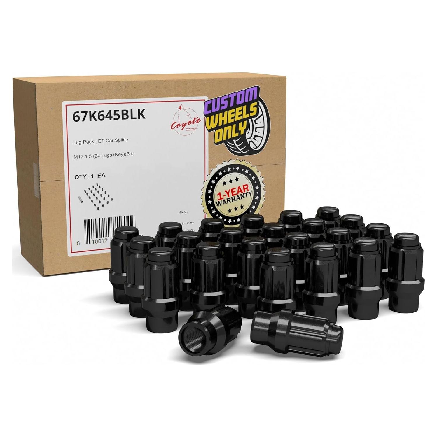 Tuercas de Rueda 24 Pcs M12x1.5 Negras ET Bulge Acorn