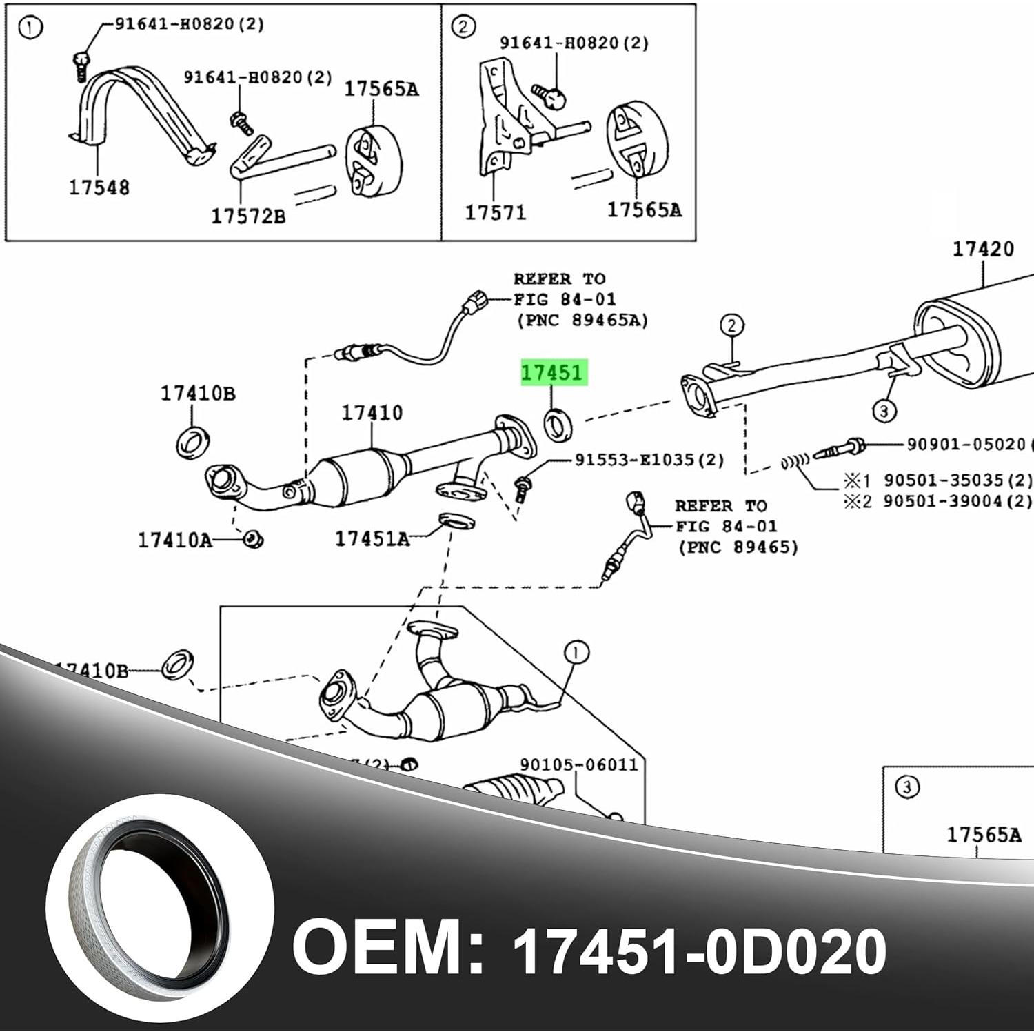 Junta de tubo de escape Yojunauto 17451-0D020 para Toyota