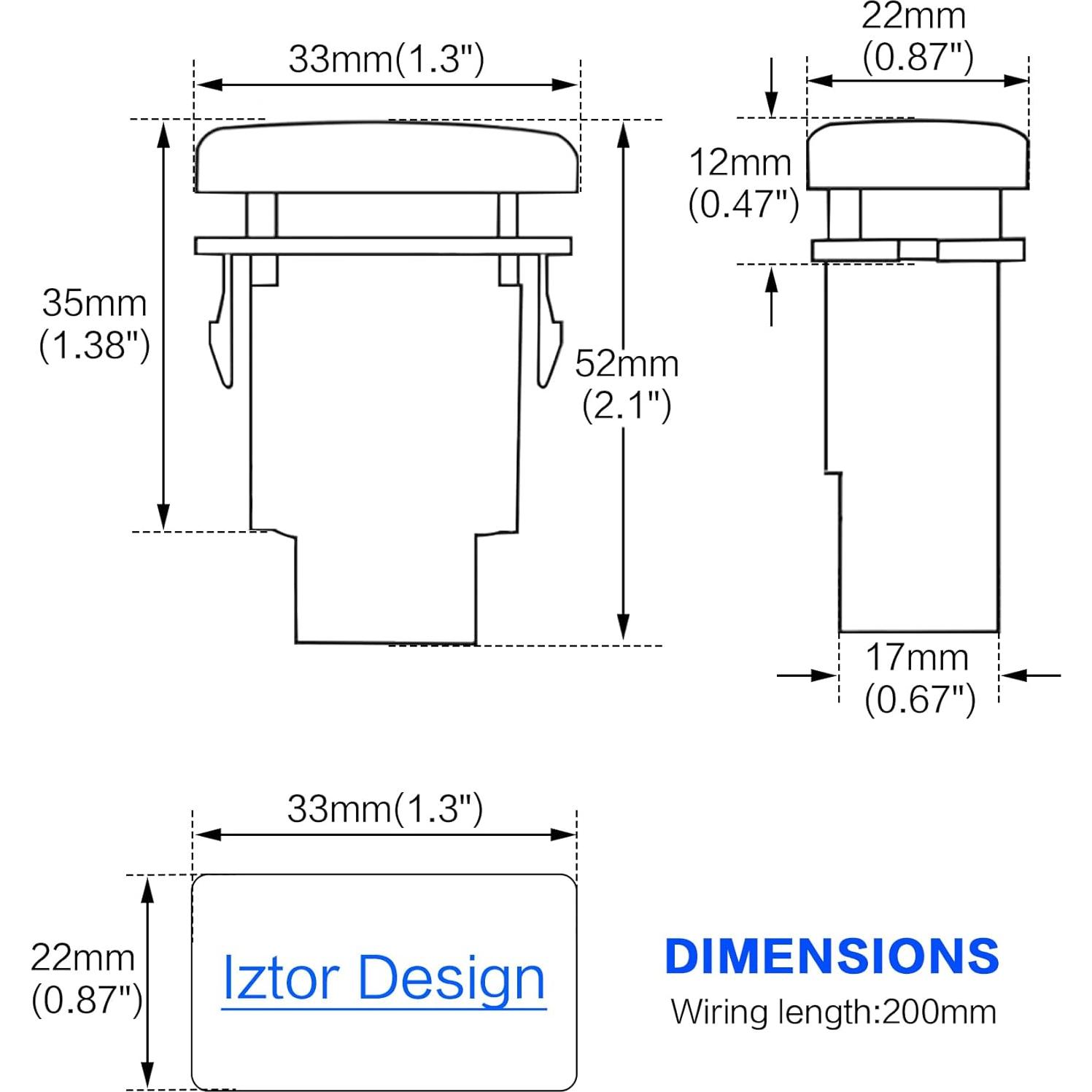 Interruptor pulsador LED azul 12V Iztor para Toyota