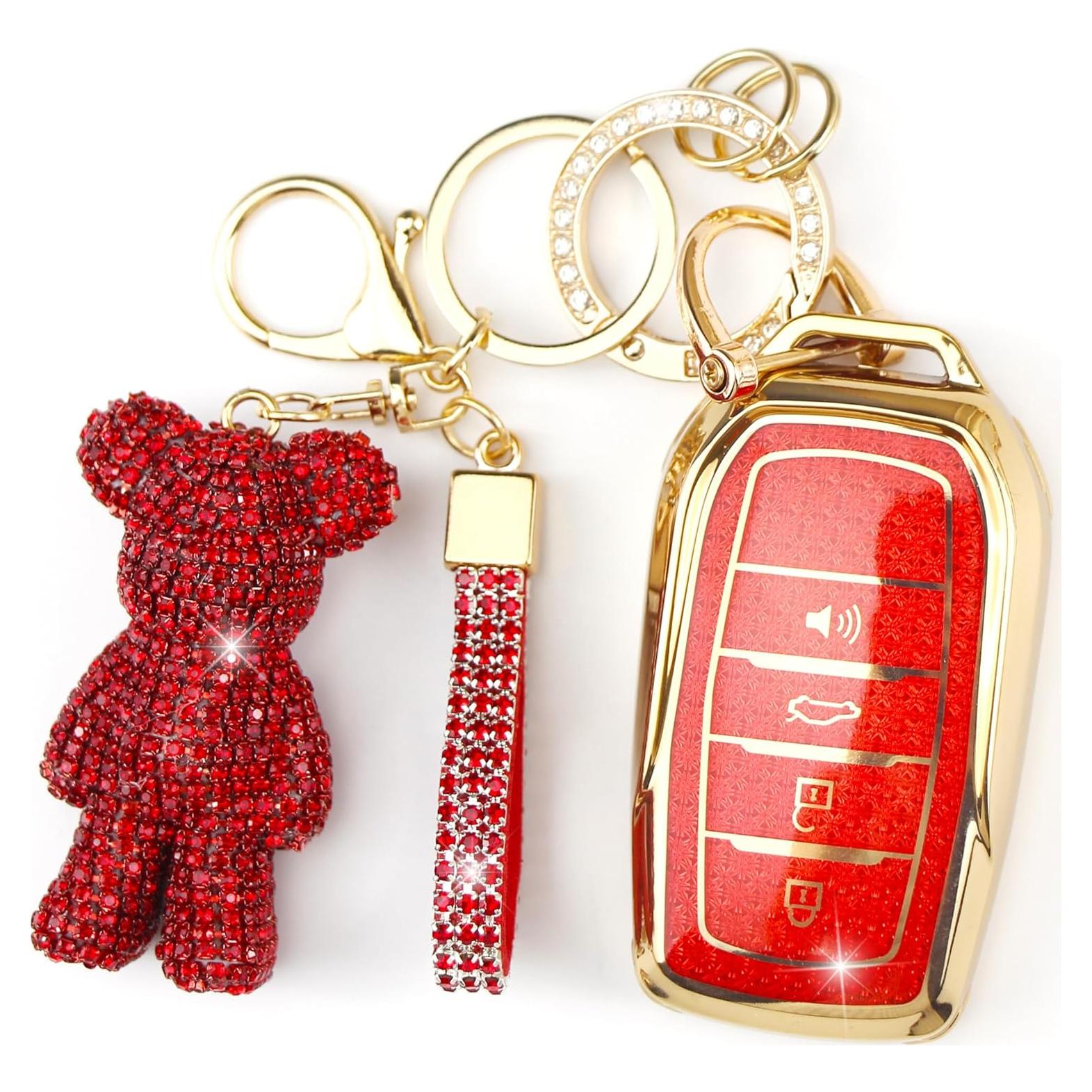 Cubierta de llavero Rayslesan para Toyota 4 botones dorado rojo