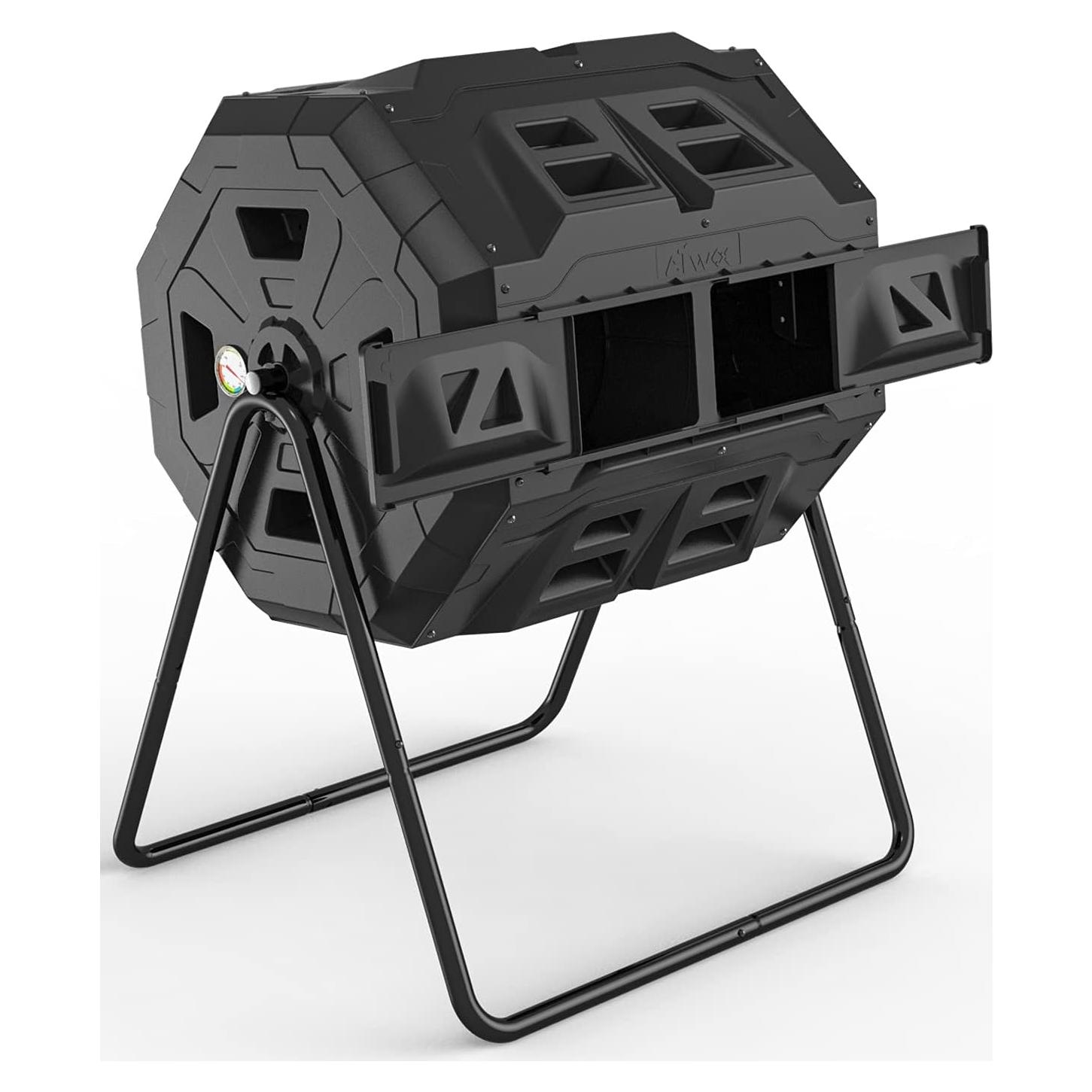 Compostador Giratorio EJWOX 163L con Termómetro - Negro