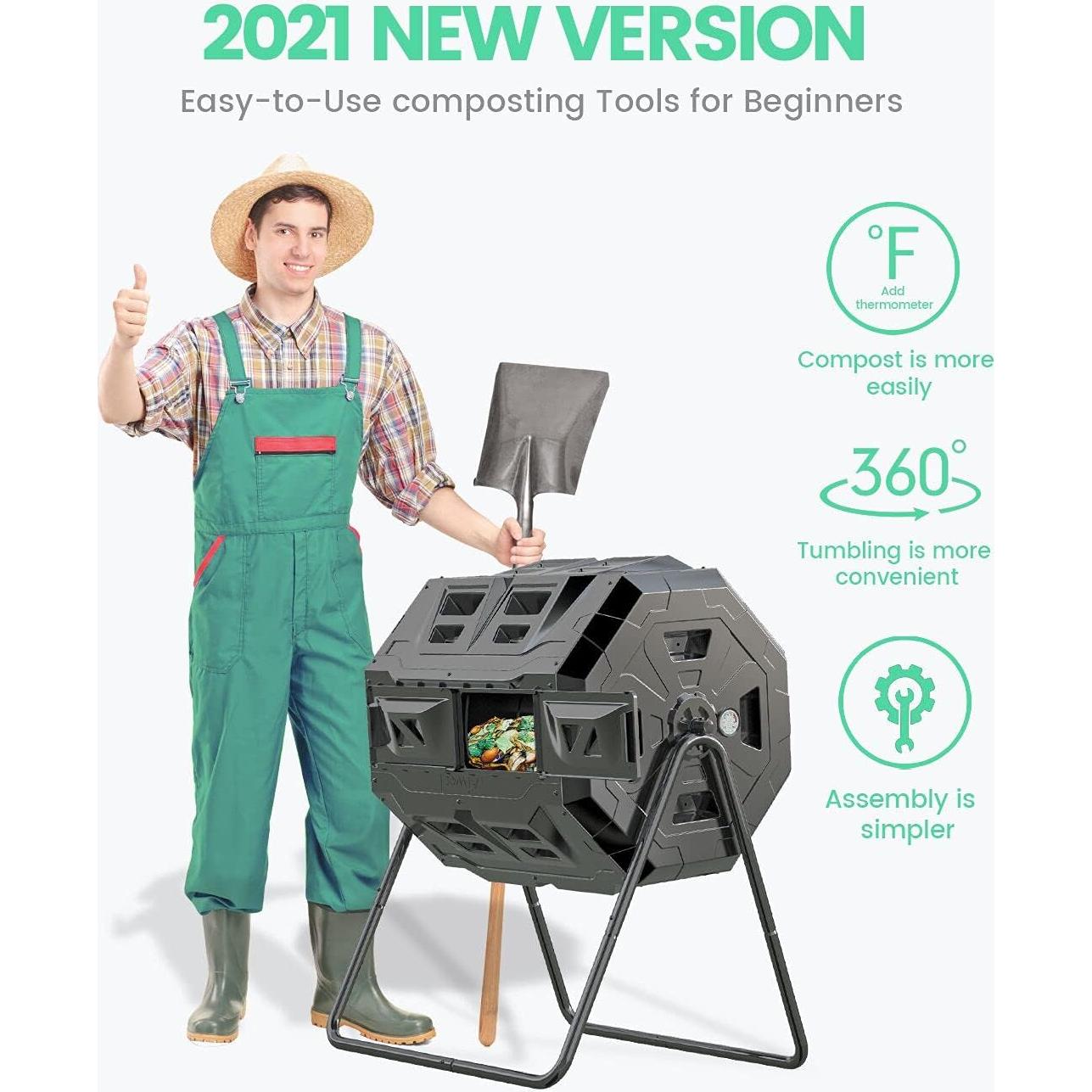 Compostador Giratorio EJWOX 163L con Termómetro - Negro