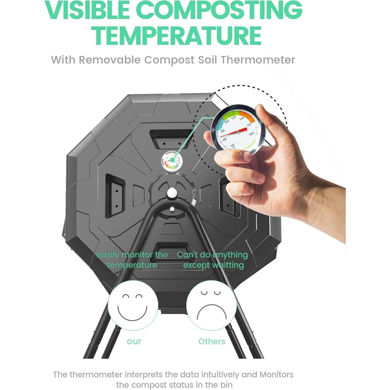 Compostador Giratorio EJWOX 163L con Termómetro - Negro