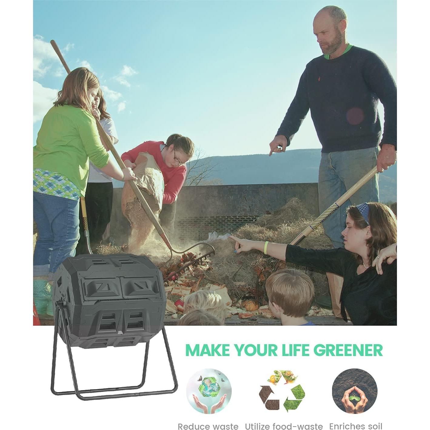 Compostador Giratorio EJWOX 163L con Termómetro - Negro