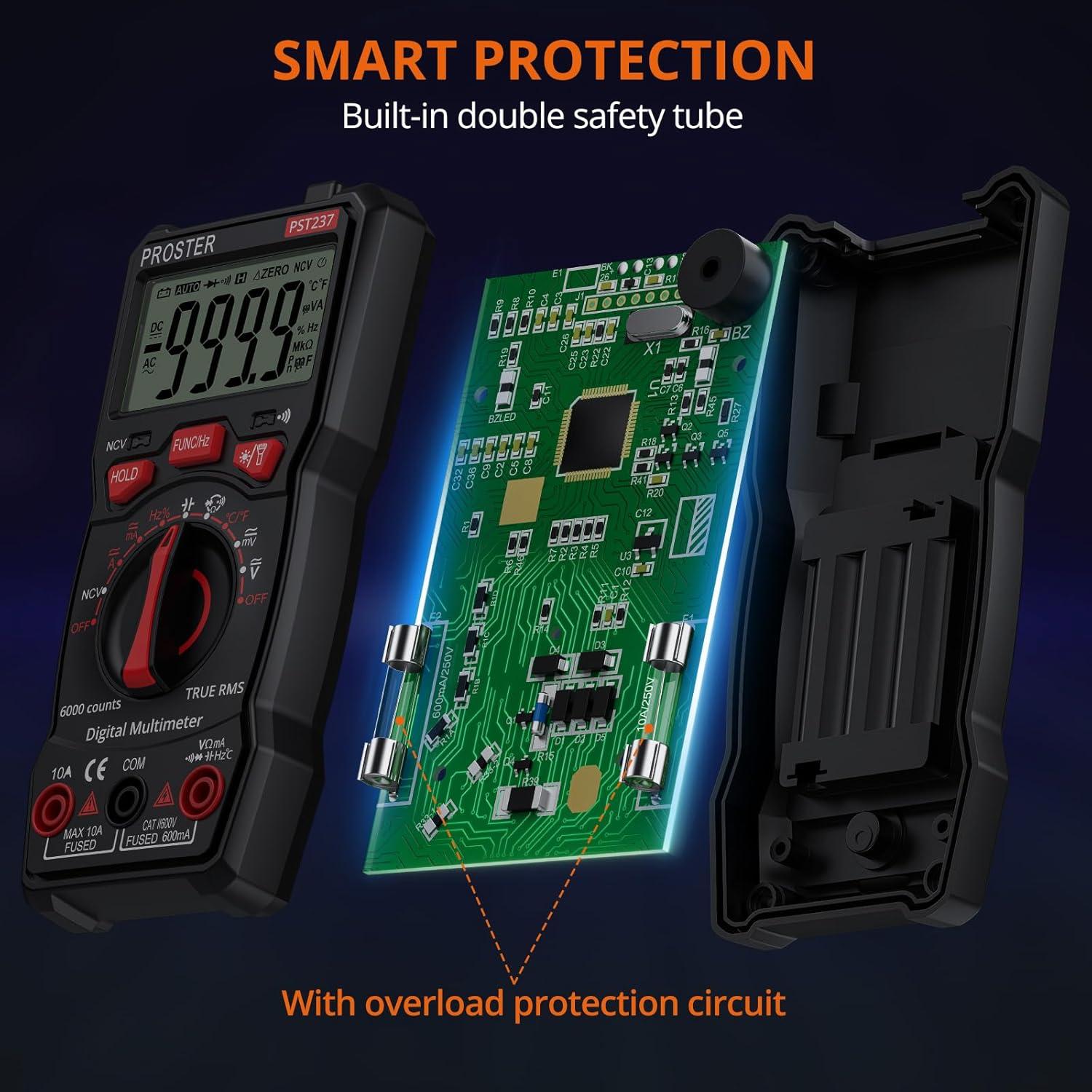 Multímetro Digital Proster T21D 6000 Cuentas TRMS Automático