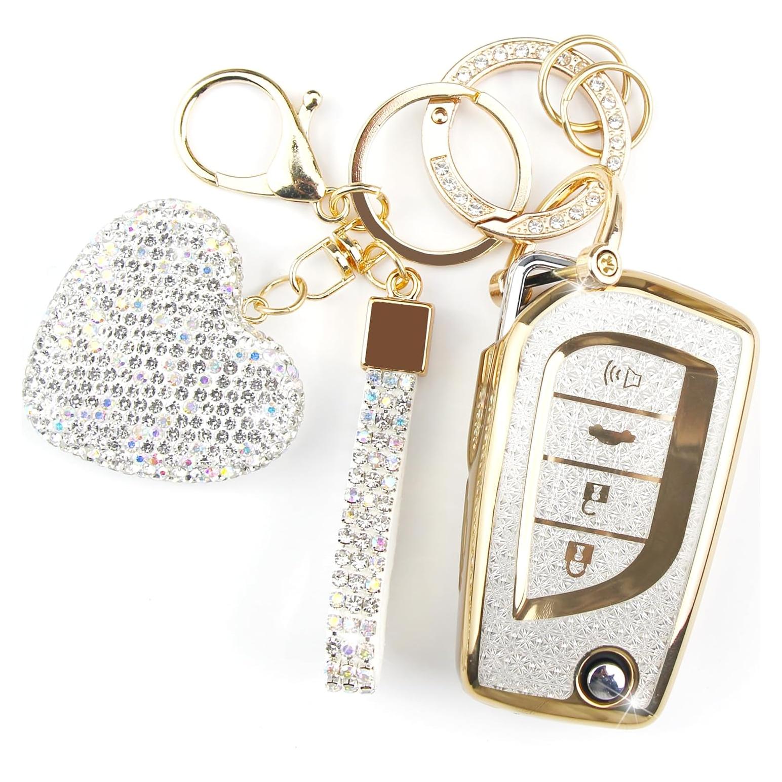 Cubierta de llavero YIKECASE para Toyota 4 botones Blanco-Corazón